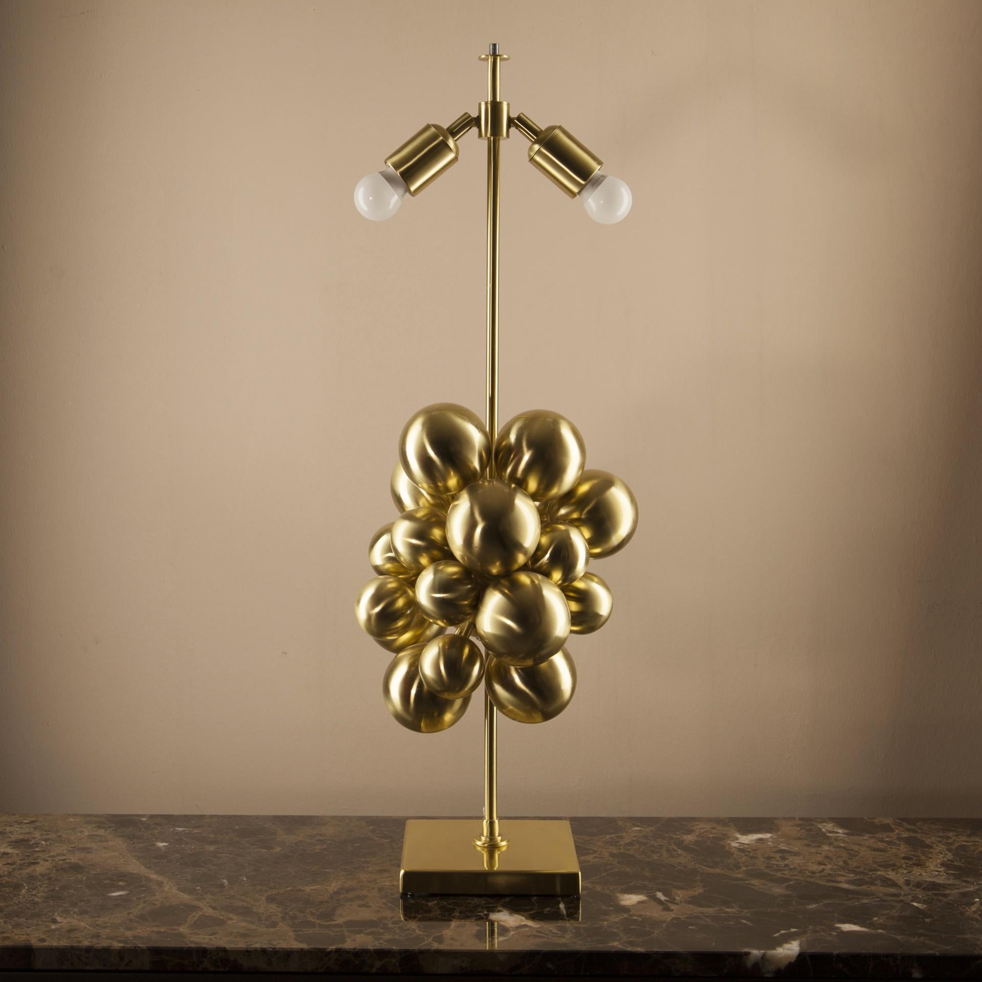 Contemporary Plutone Table Lamp, Solid Brass Spheres, Florence Italy Production For Sale