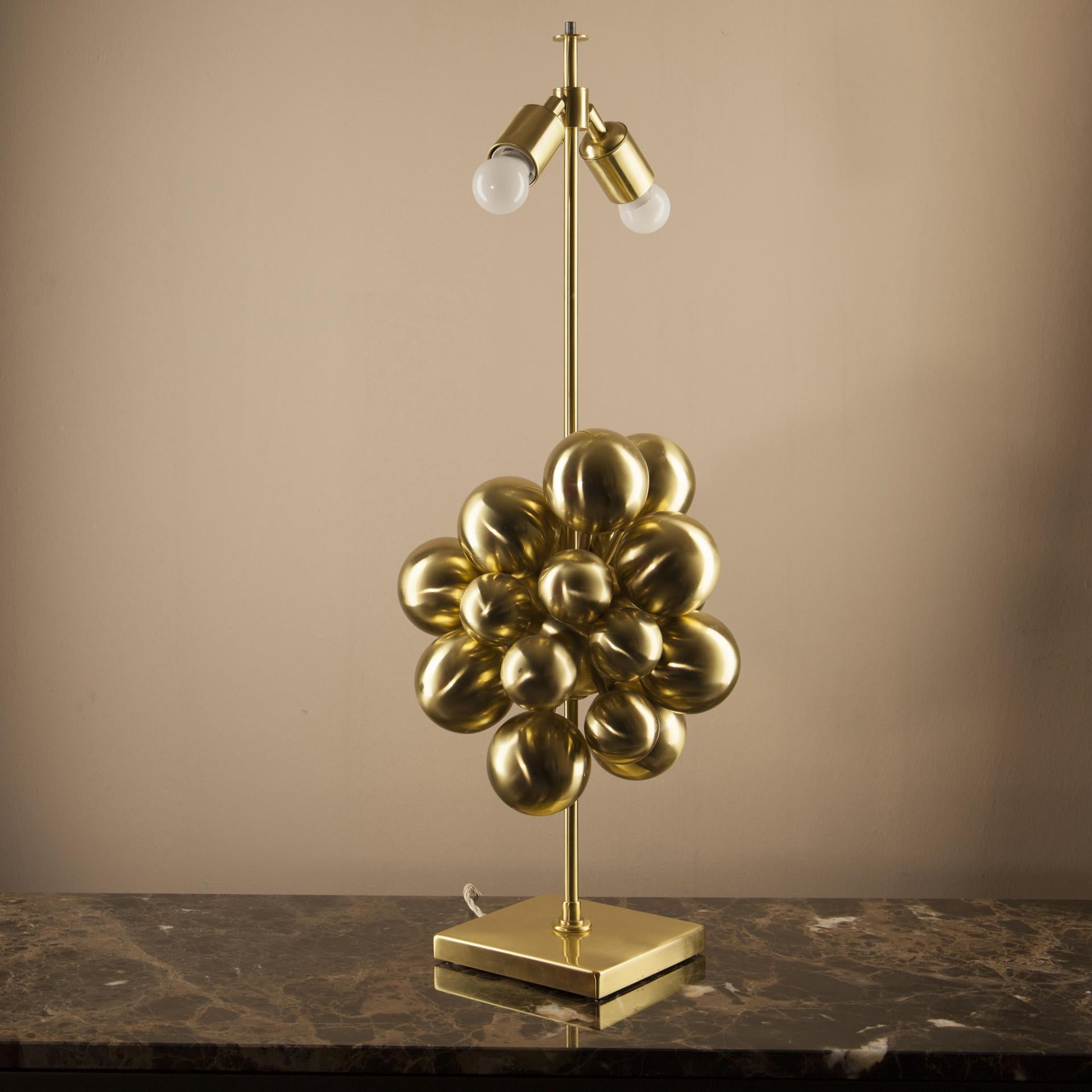 Plutone Table Lamp, Solid Brass Spheres, Florence Italy Production For Sale 1