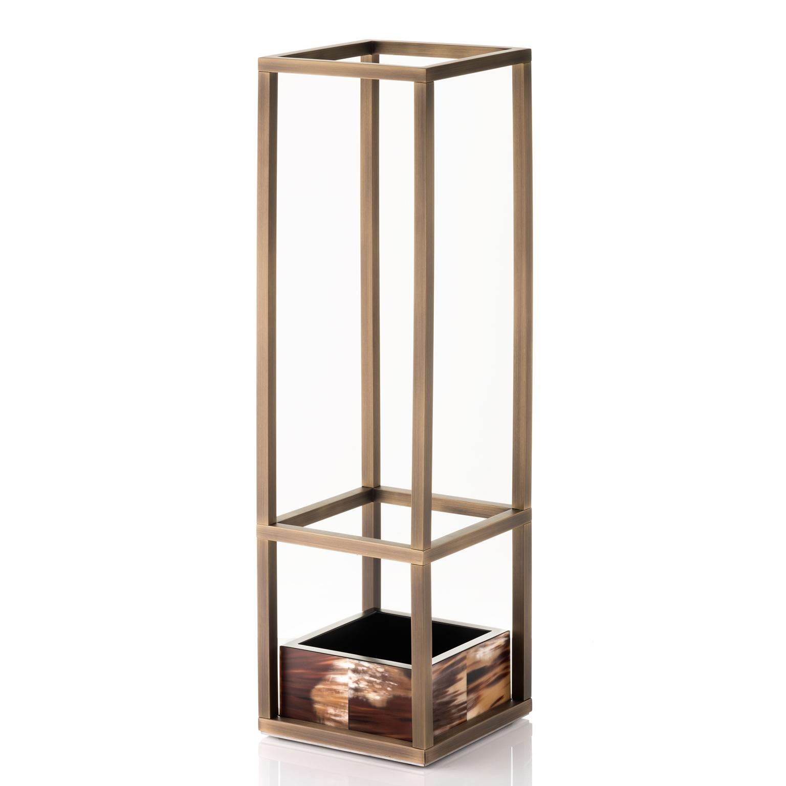 Lacquered Pluvio Umbrella Stand in Corno Italiano, Wood and Stainless Steel, Mod. 1434 For Sale