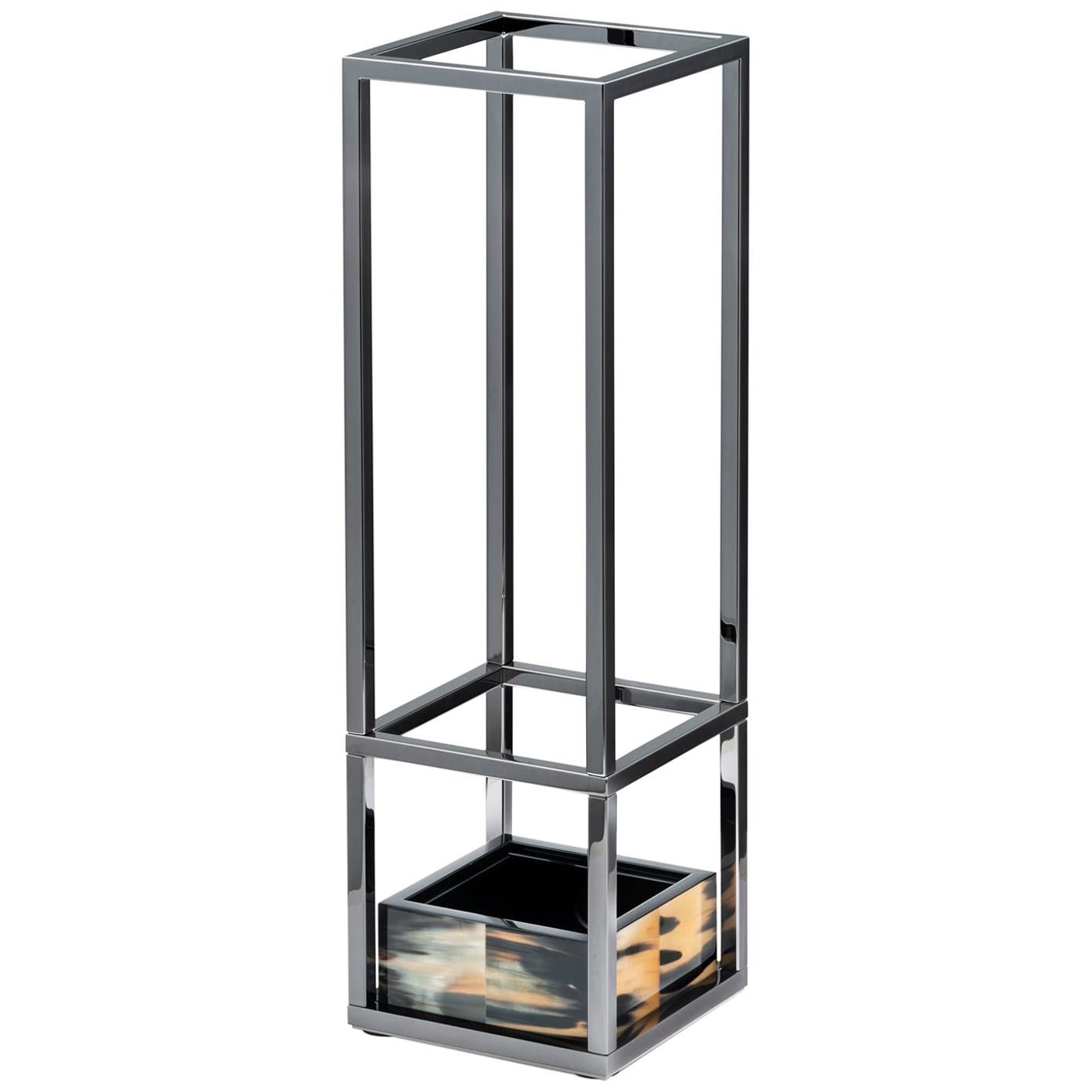 Pluvio Umbrella Stand in Corno Italiano, Wood and Stainless Steel, Mod. 1434