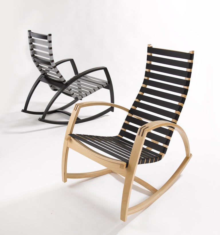 Maple Ridge Rocking Chairs Plybent Maple Rocking Chair with Black Strap Seat Handcrafted in the ...