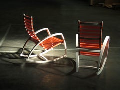 Plybent Maple Rocking Chair with Raspberry Strap Seat, Made in the USA