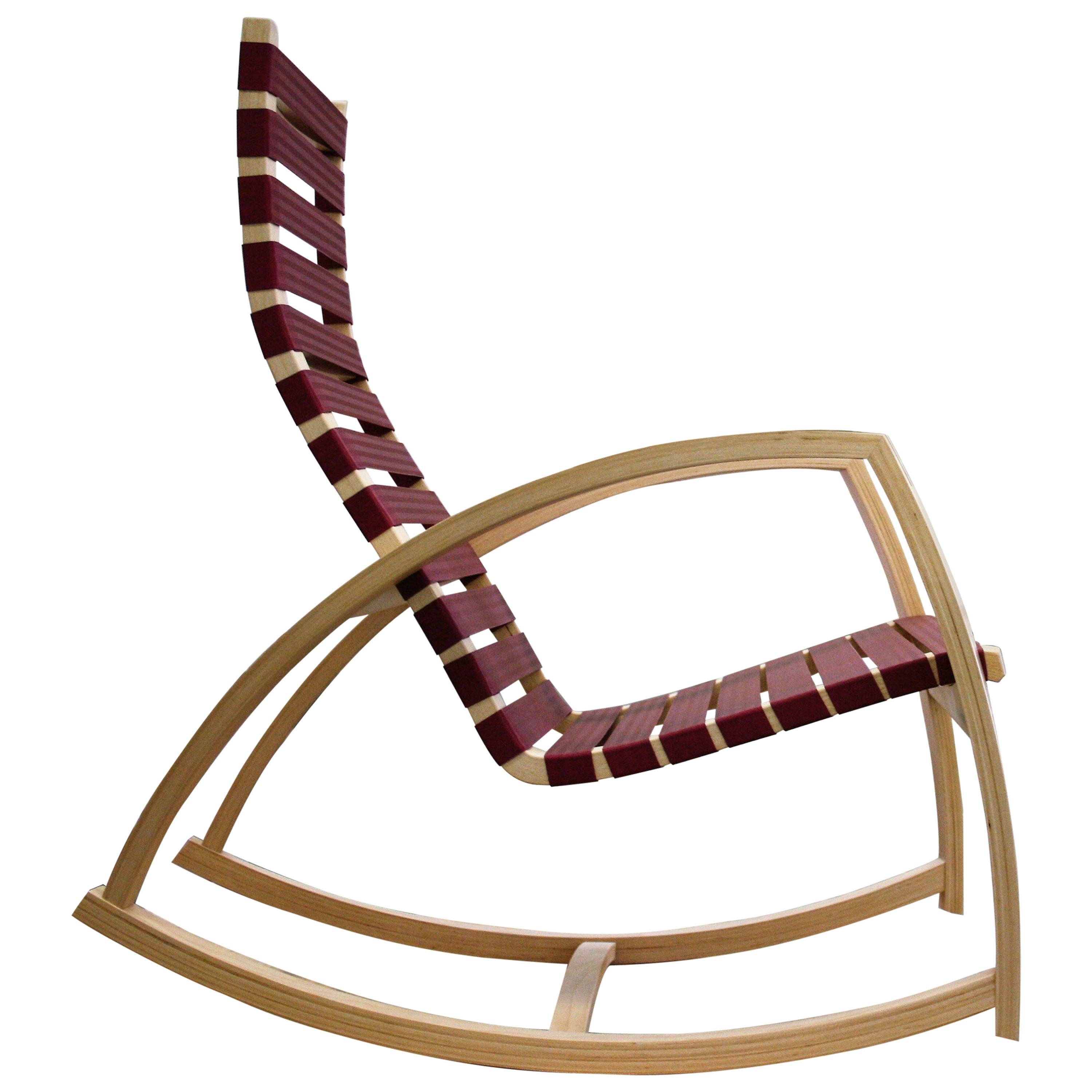 Plybent Maple Rocking Chair with Raspberry Strap Seat, Made in the USA For Sale