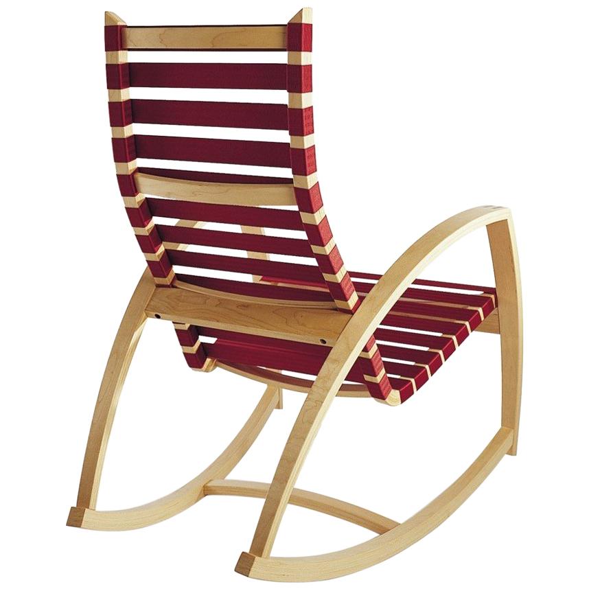 Plybent Rocking Chair with Red Strap Seat Handcrafted in the USA For Sale