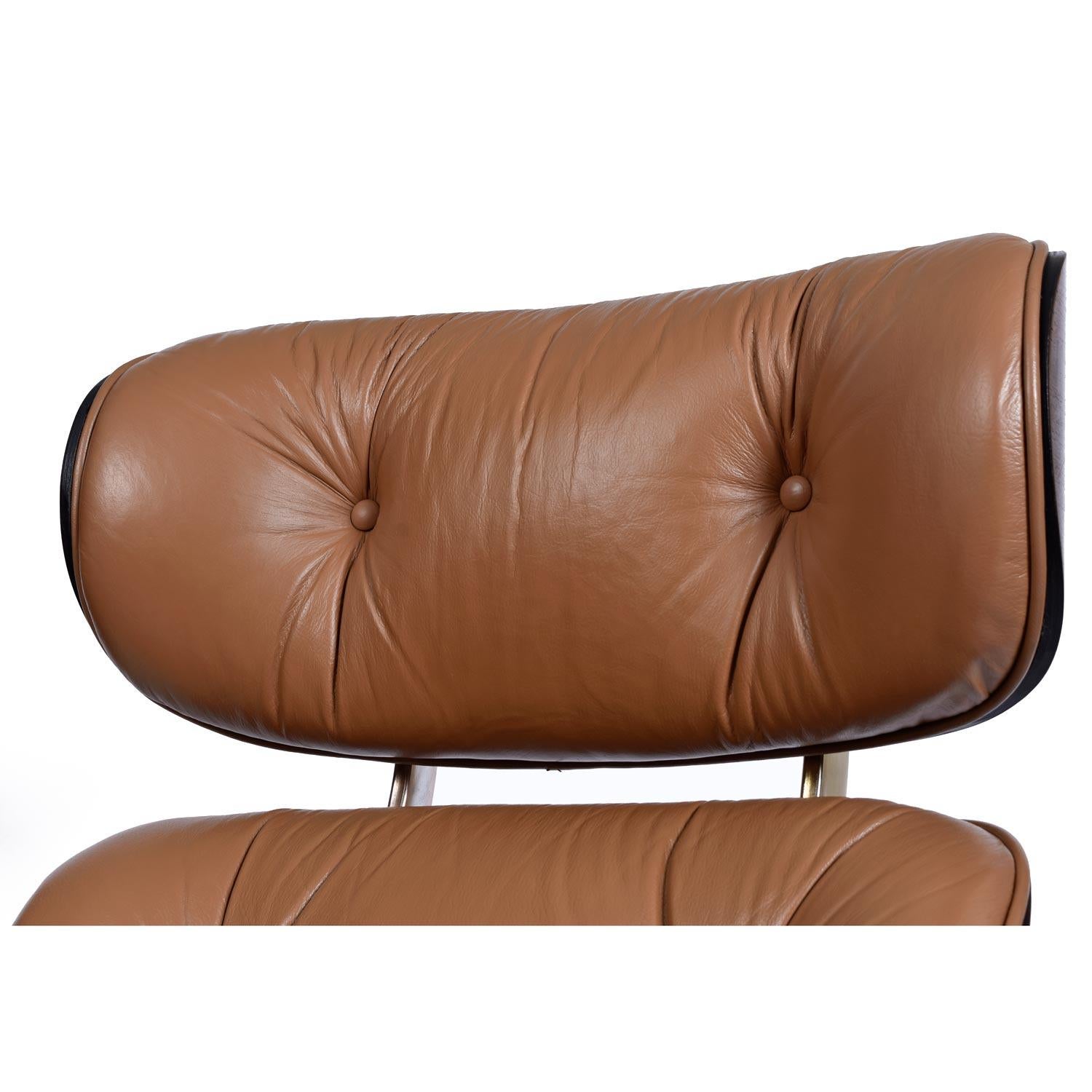 Faux Leather Plycraft Lounge Chair and Ottoman in Walnut