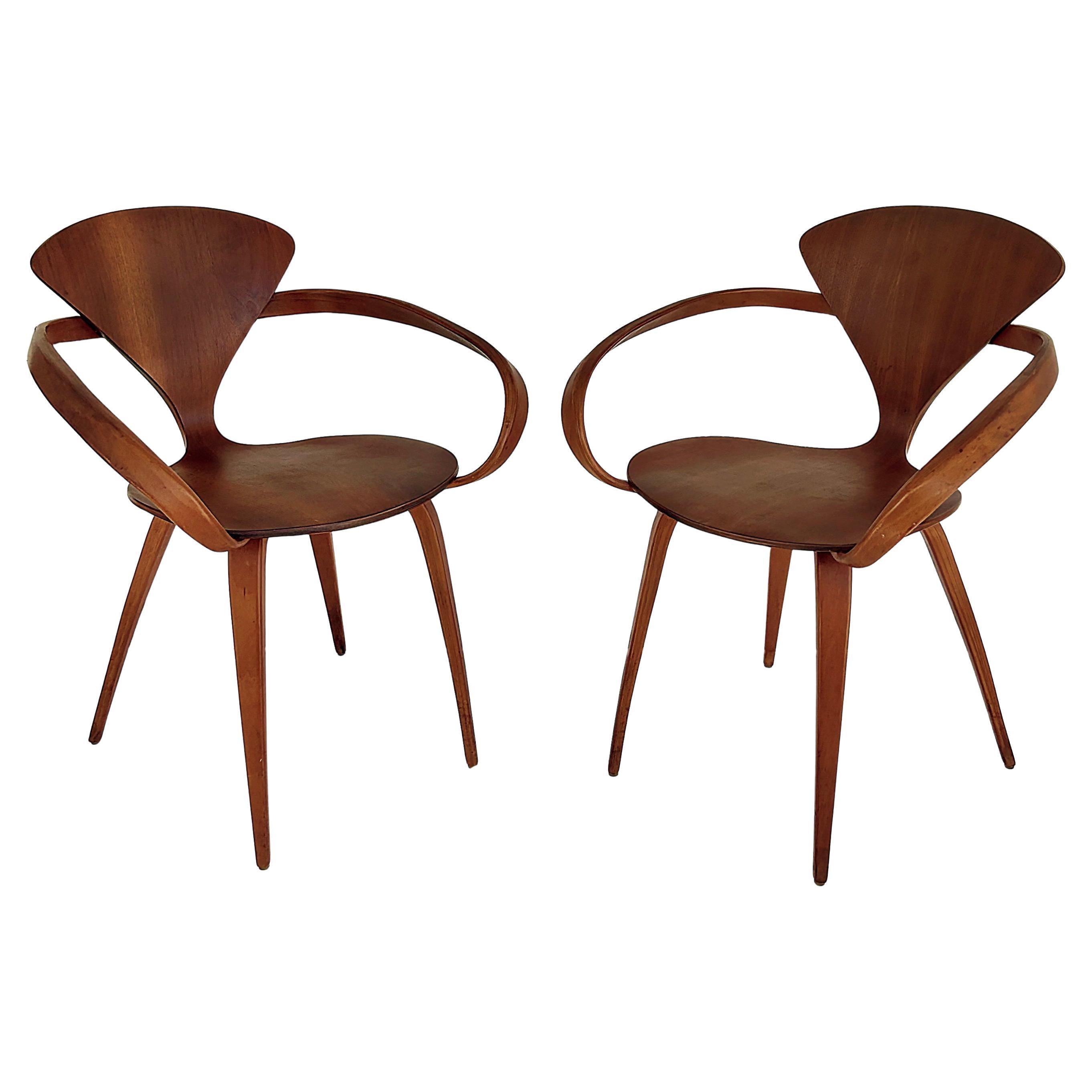 Plycraft Norman Cherner "Pretzel" Bentwood Armchairs USA 1960s, a Pair, Signed