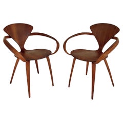 Plycraft Norman Cherner "Pretzel" Bentwood Armchairs USA 1960s, a Pair, Signed