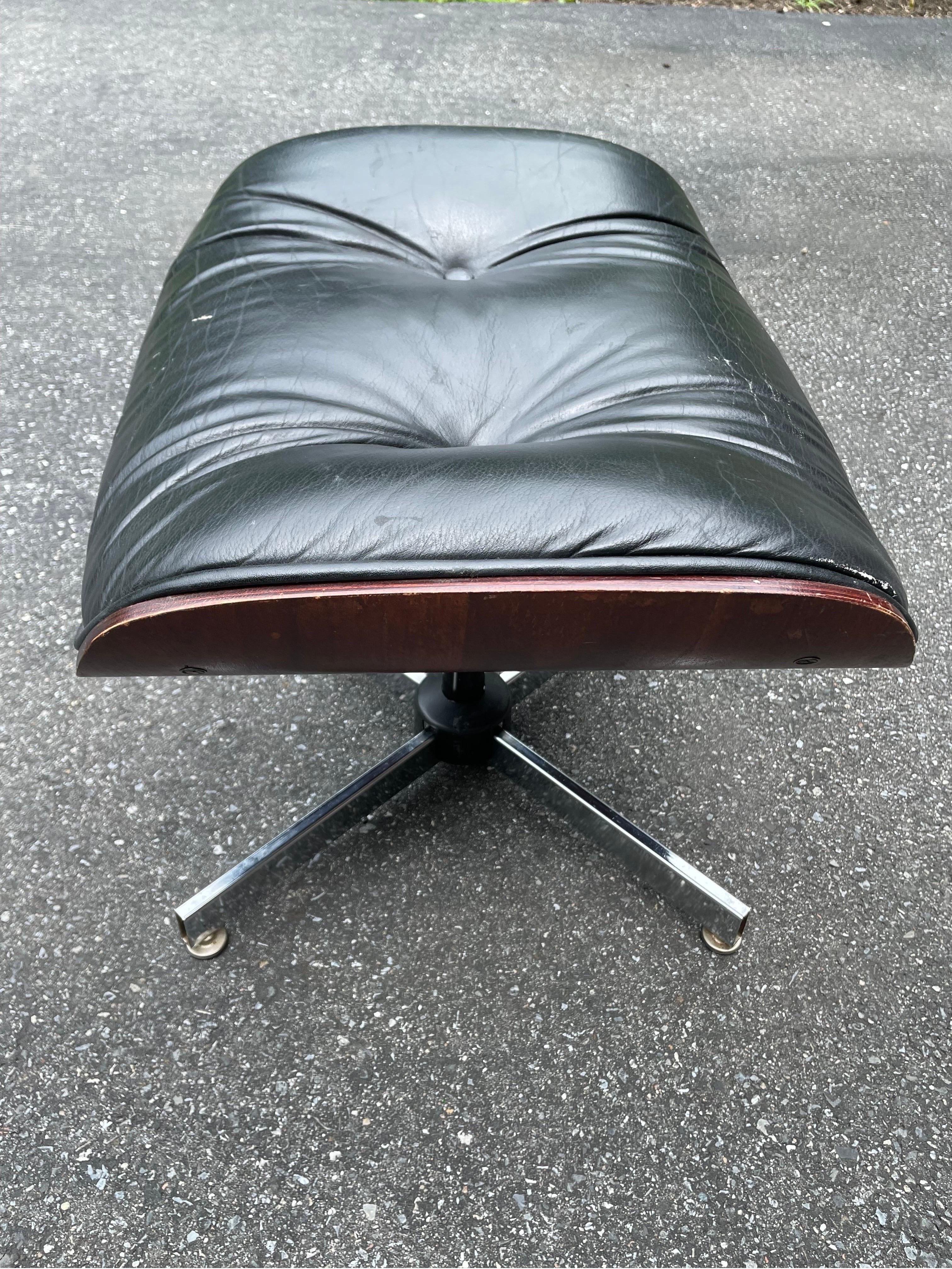 Ottoman only! Possible Selig or Plycraft homage to the great Eames 671. Wonderful replacement option or stand alone workhorse - stool, ottoman, extra seating, etc. This familiar piece has the usual scratches, dings and honest surface wear that only