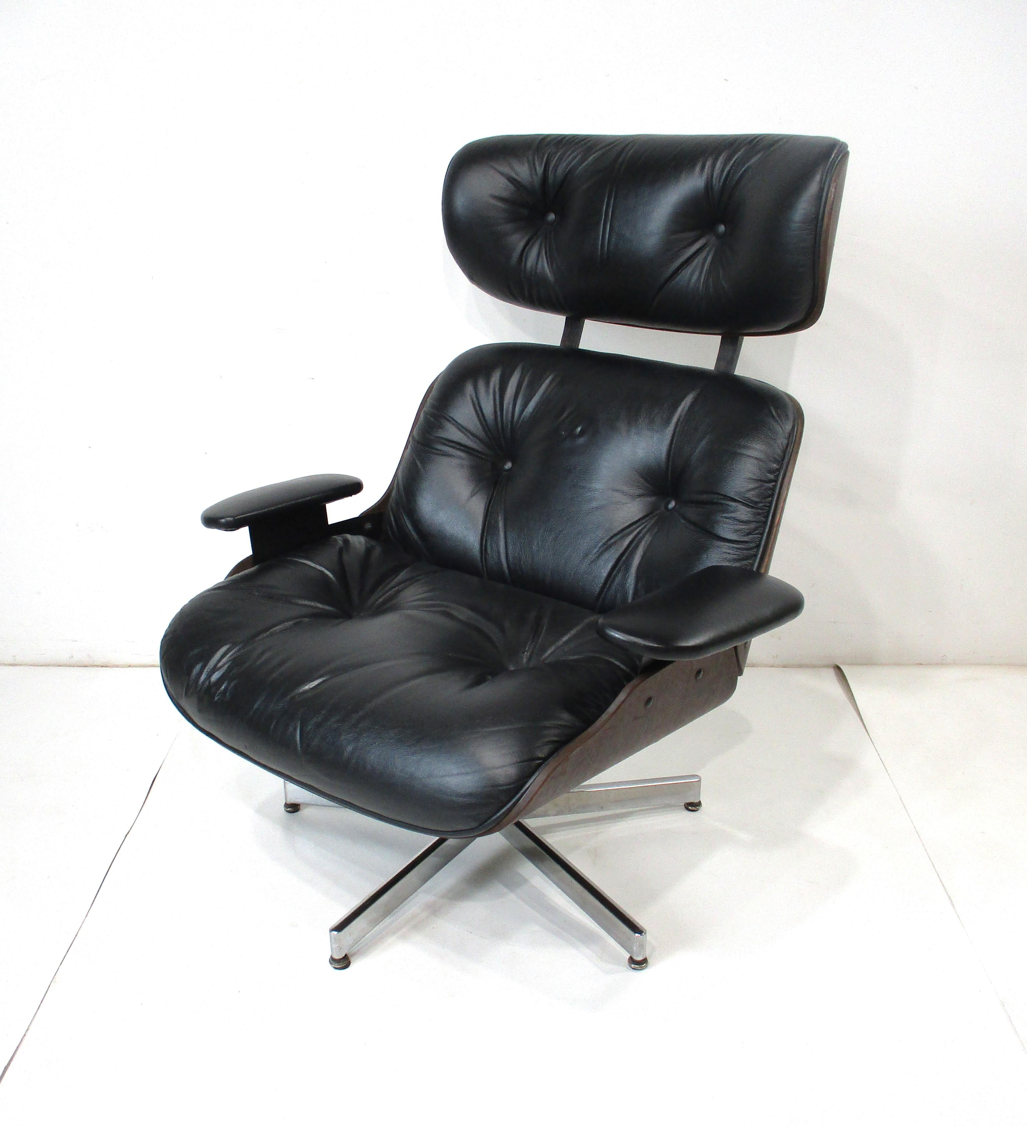 Sedia da salotto Plycraft in noce e pelle di George Mulhauser 4