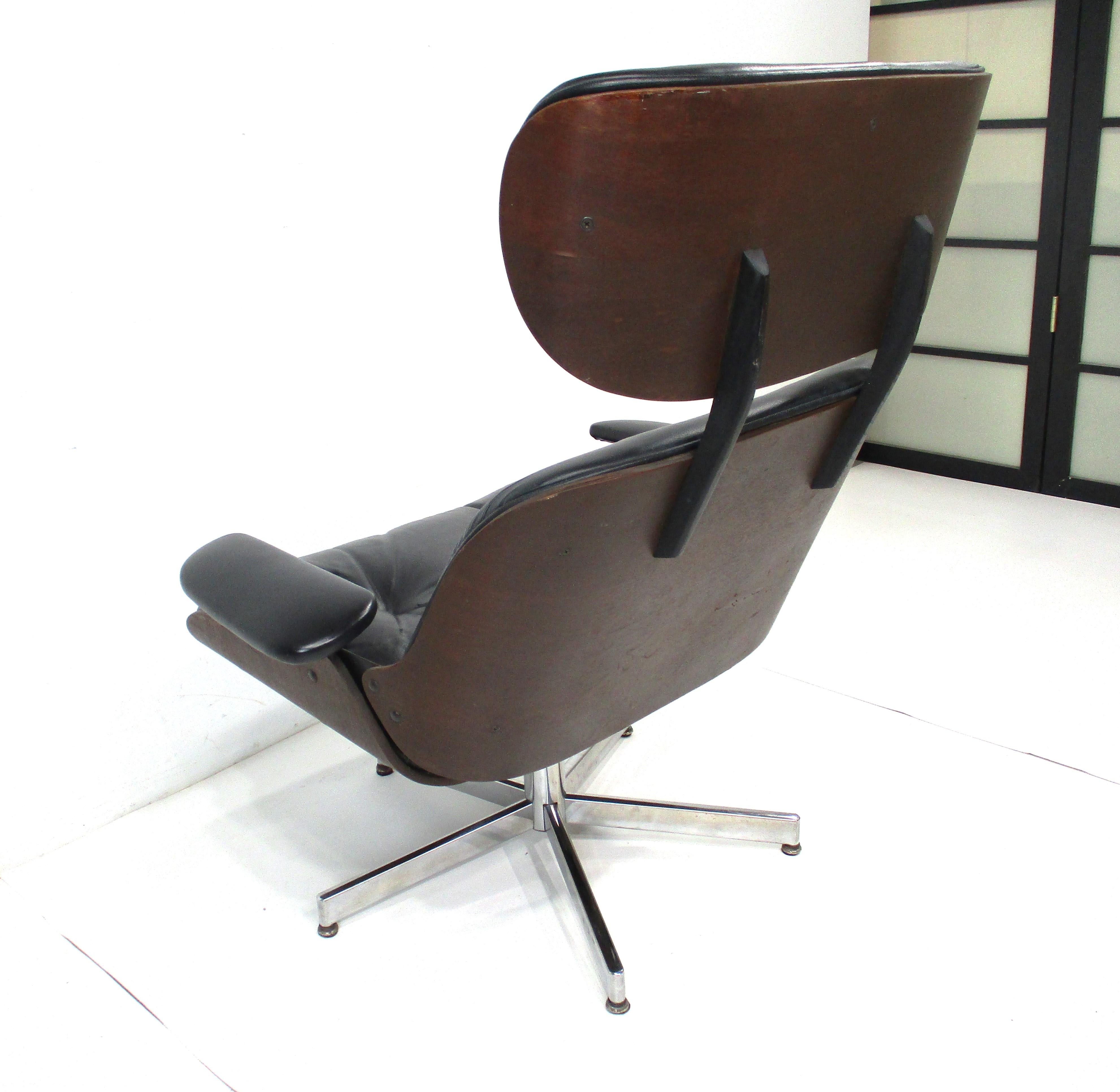 Americano Sedia da salotto Plycraft in noce e pelle di George Mulhauser