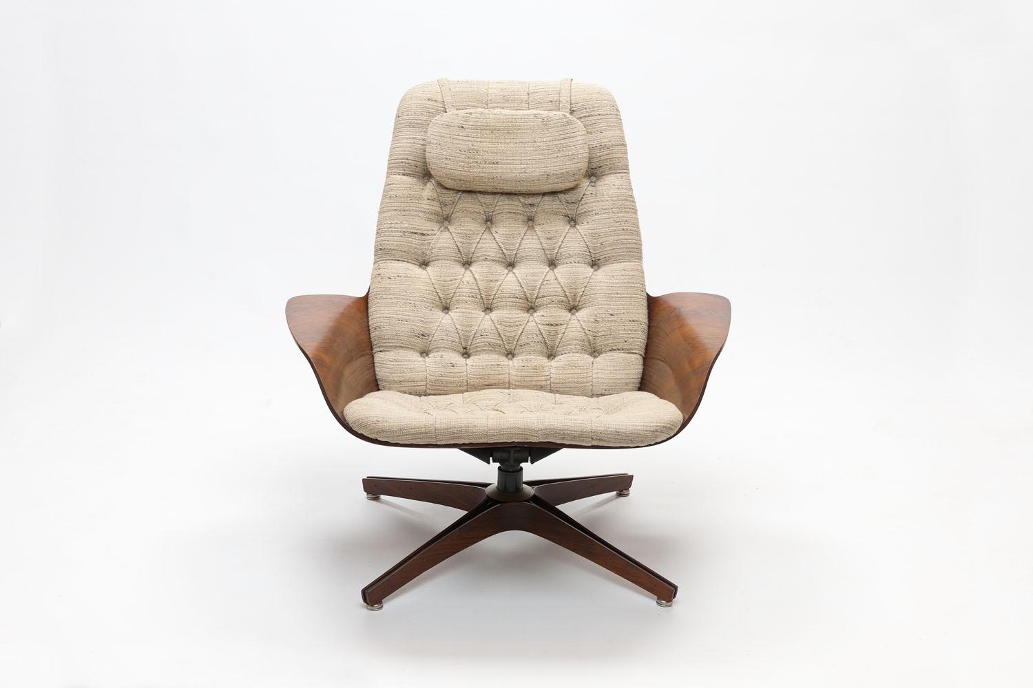Mid-Century Modern Plycraft Walnut Plywood Swivel 'Mr. Chair' by George Mulhauser