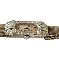 Plymouth Art Deco Diamond and Emerald Platinum and 14 Karat Gold Women's Watch