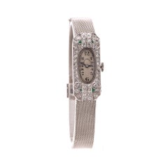 Antique Plymouth Art Deco Diamond and Emerald Platinum and 14 Karat Gold Women's Watch