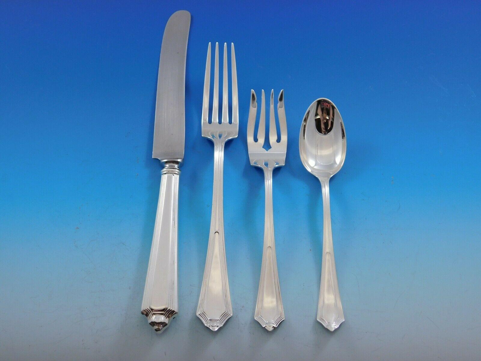 Dinner size Plymouth by Gorham sterling silver flatware set, 87 pieces. This set includes:

12 dinner size knives, French blade, 9 5/8