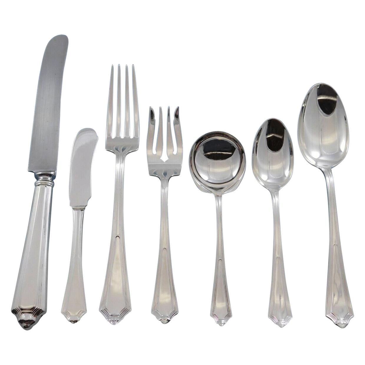 Plymouth by Gorham Sterling Silver Flatware Set 12 Dinner Service 87 Pcs Dinner For Sale