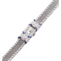 Plymouth Watch Co. Ladies Platinum Diamond Sapphire Wristwatch