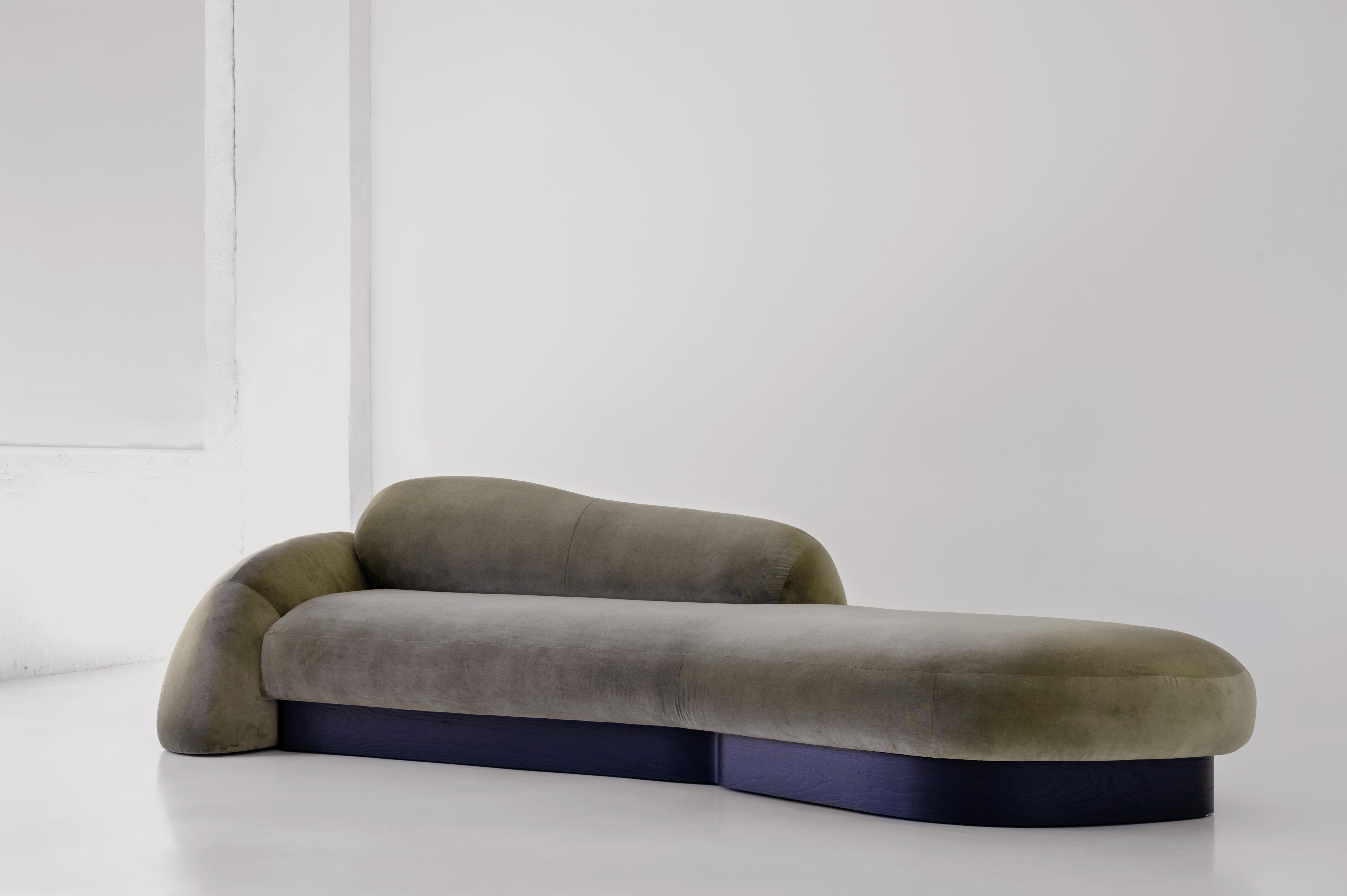 Plyn sofa by Faina
Design: Victoriya Yakusha
Materials: : textile, foam rubber, sintepon, wood
Dimensions: 330 x 150 x 80 cm
The dimensions can be customized

Following the concept of the fluidity of being,
PLYN sofa features vast stone-like blocks