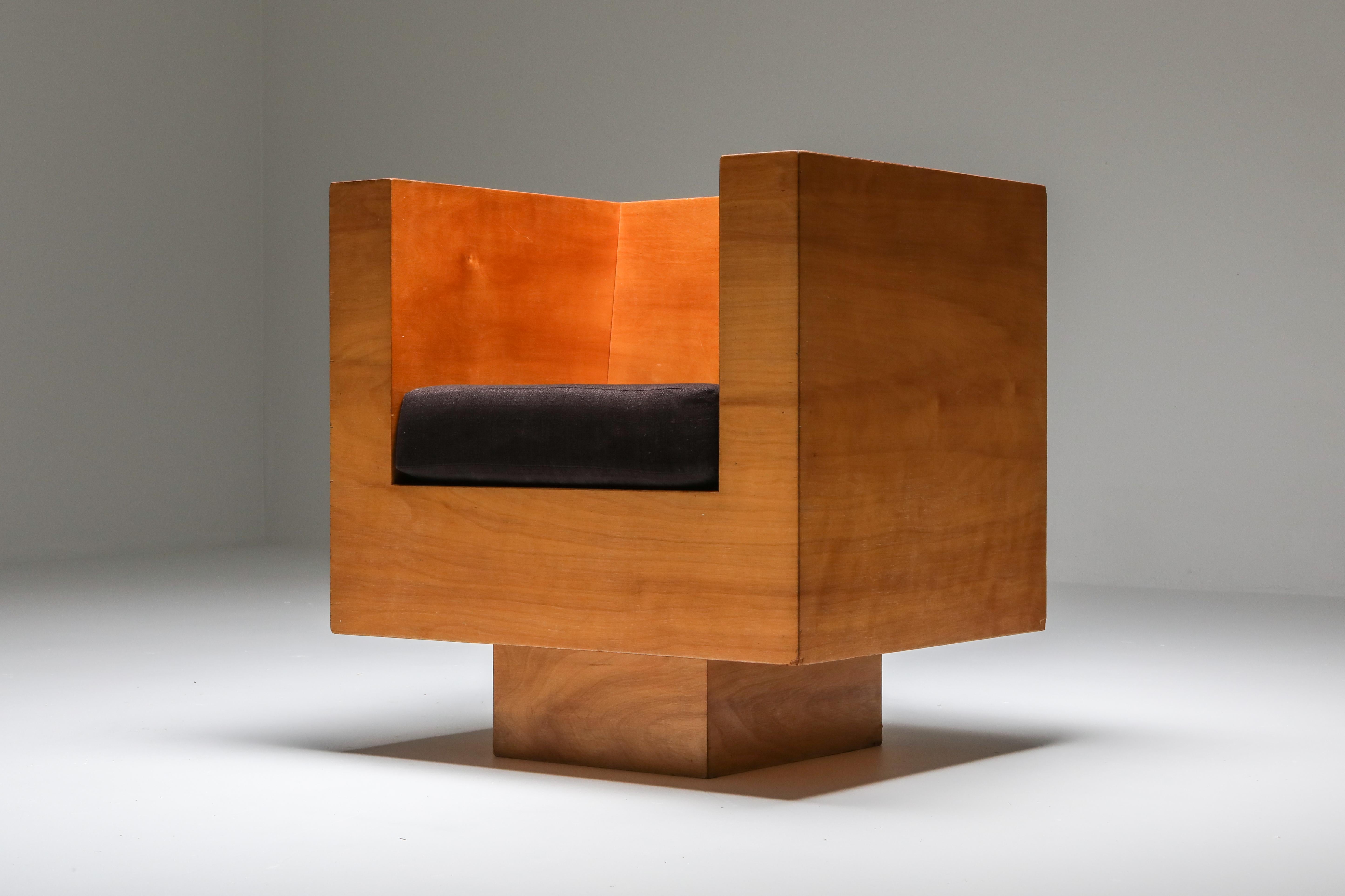 20th Century Plywood Cube Easy Chair