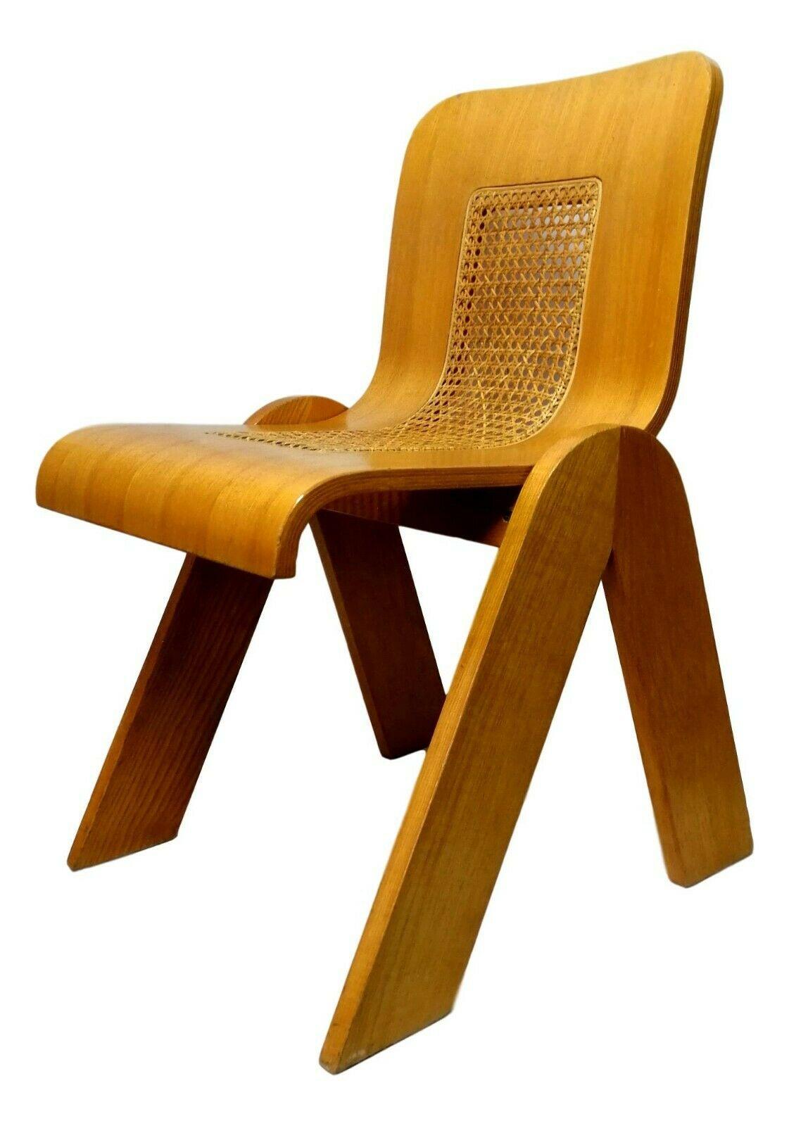Straw Plywood Curved Chair Design Gigi Sabadin for Stilwood, 1970s