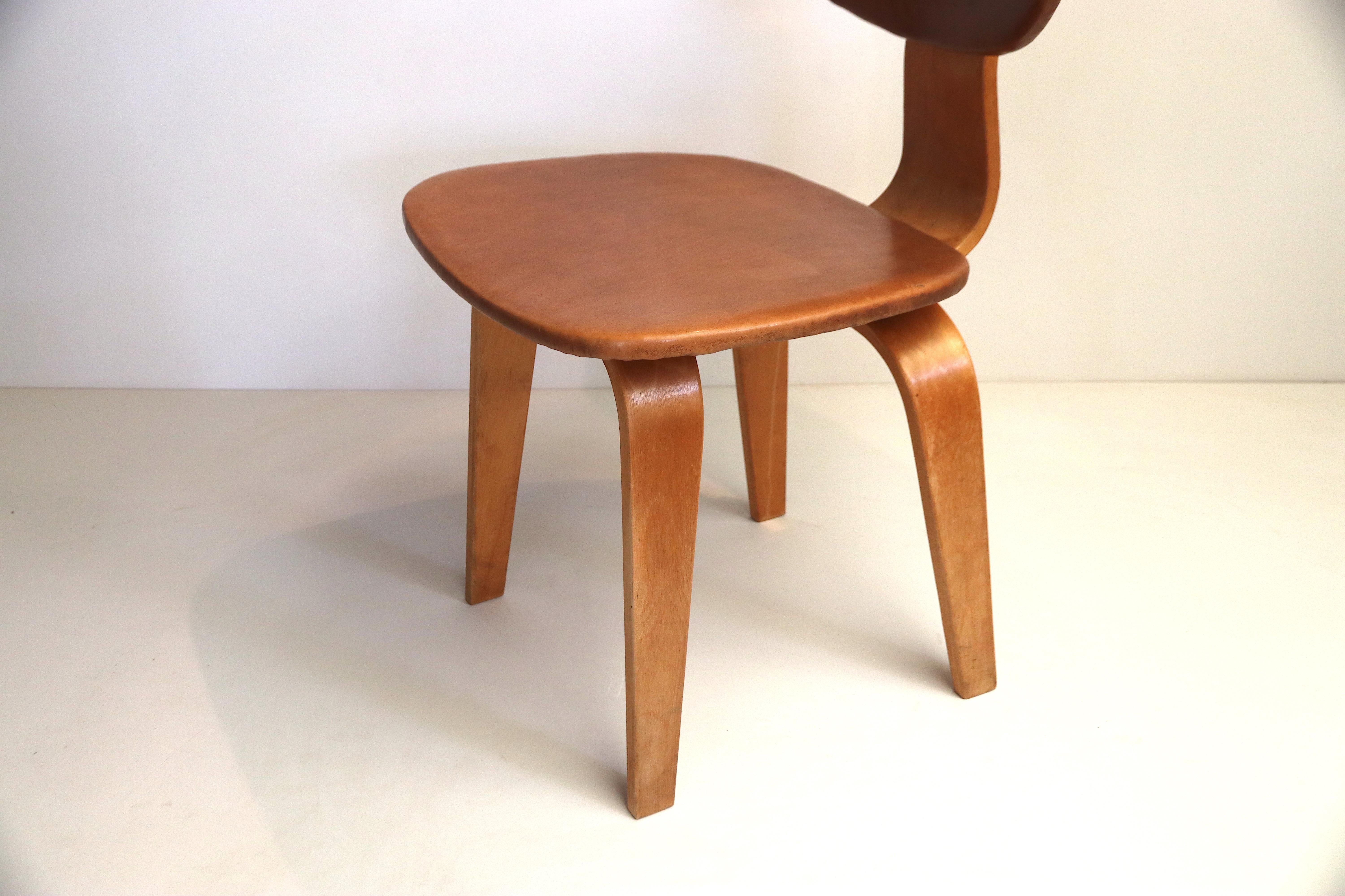Faux Leather Plywood Desk or Side Chair by Cees Braakman for Pastoe Inspired by Eames, Dutch For Sale