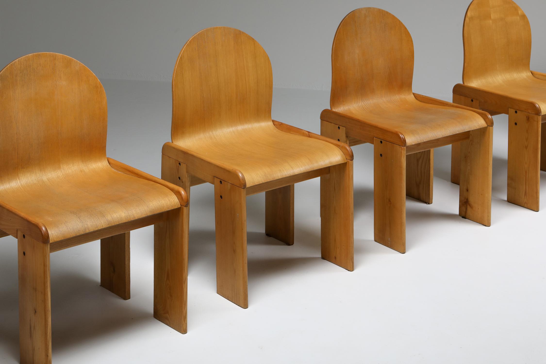 Afra & Tobia Scarpa, plywood dining chairs, set of six, Italy, 1970s

Natural colored wood dining chairs
Would fit great in a Scandinavian Modern inspired decor as in a more rustic modern interior.

The ergonomic plywood seating and back make