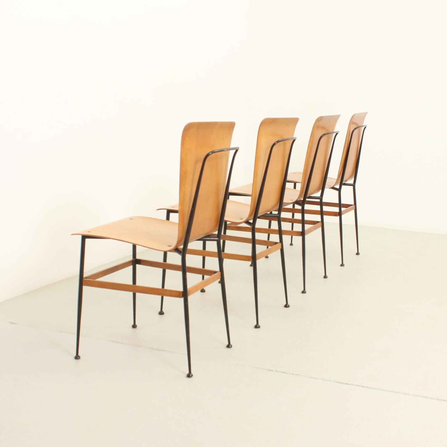 Plywood Dining Chairs by Carlo Ratti, Italy, 1950s For Sale 8