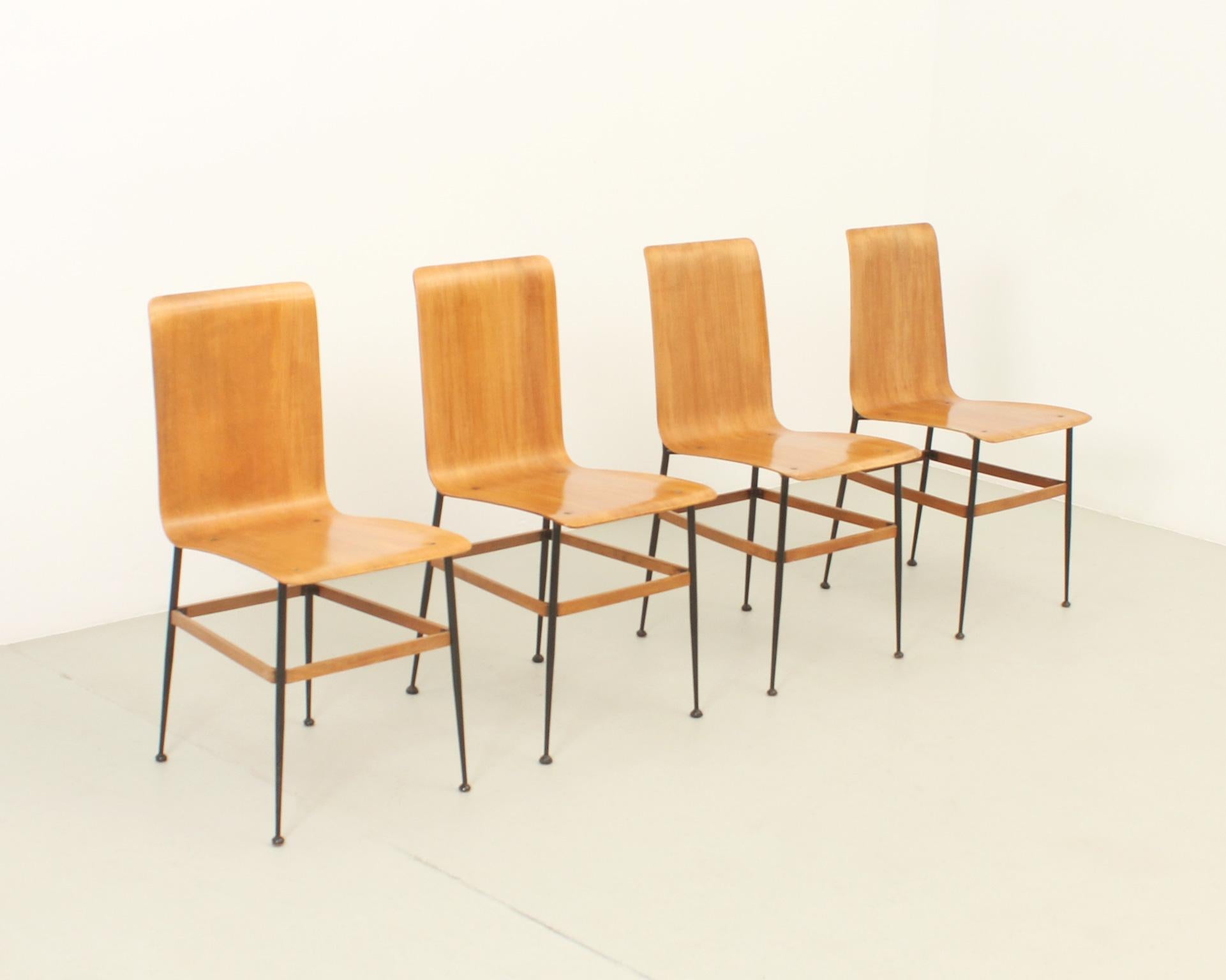 Esszimmerstühle aus Sperrholz von Carlo Ratti, Italien, 1950er Jahre (Moderne der Mitte des Jahrhunderts) im Angebot
