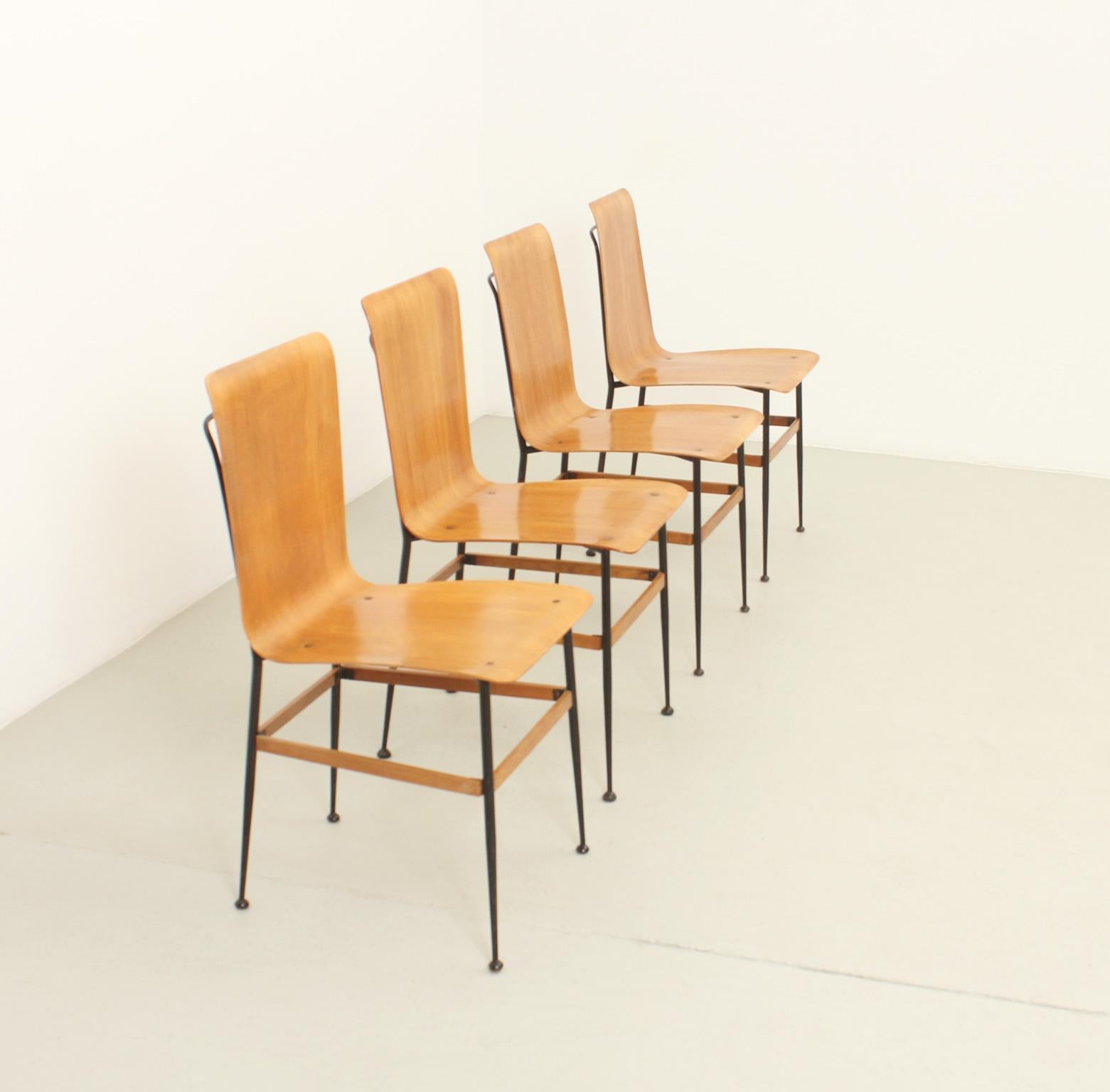 Mid-Century Modern Plywood Dining Chairs by Carlo Ratti, Italy, 1950s For Sale