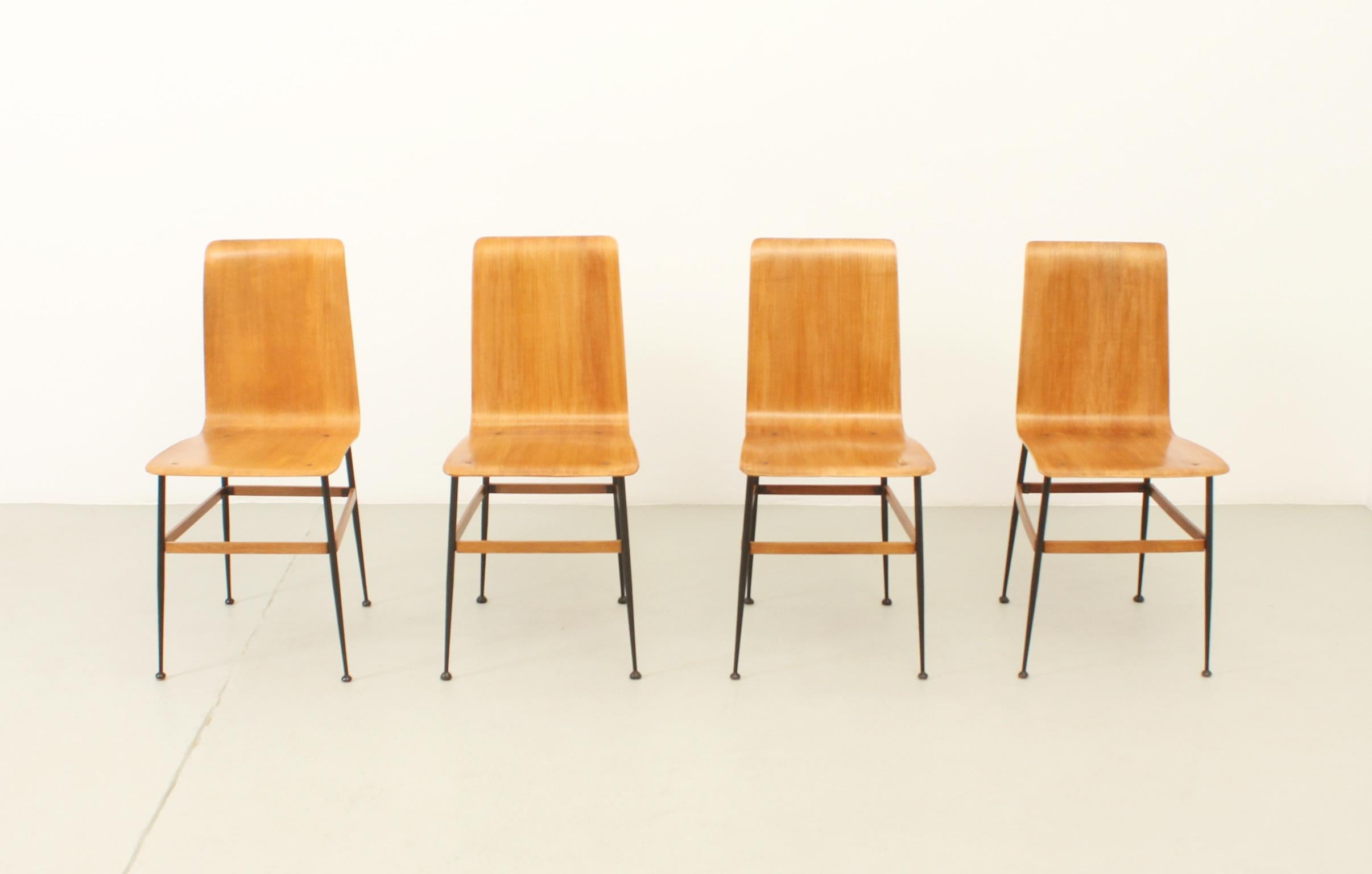Italian Plywood Dining Chairs by Carlo Ratti, Italy, 1950s For Sale
