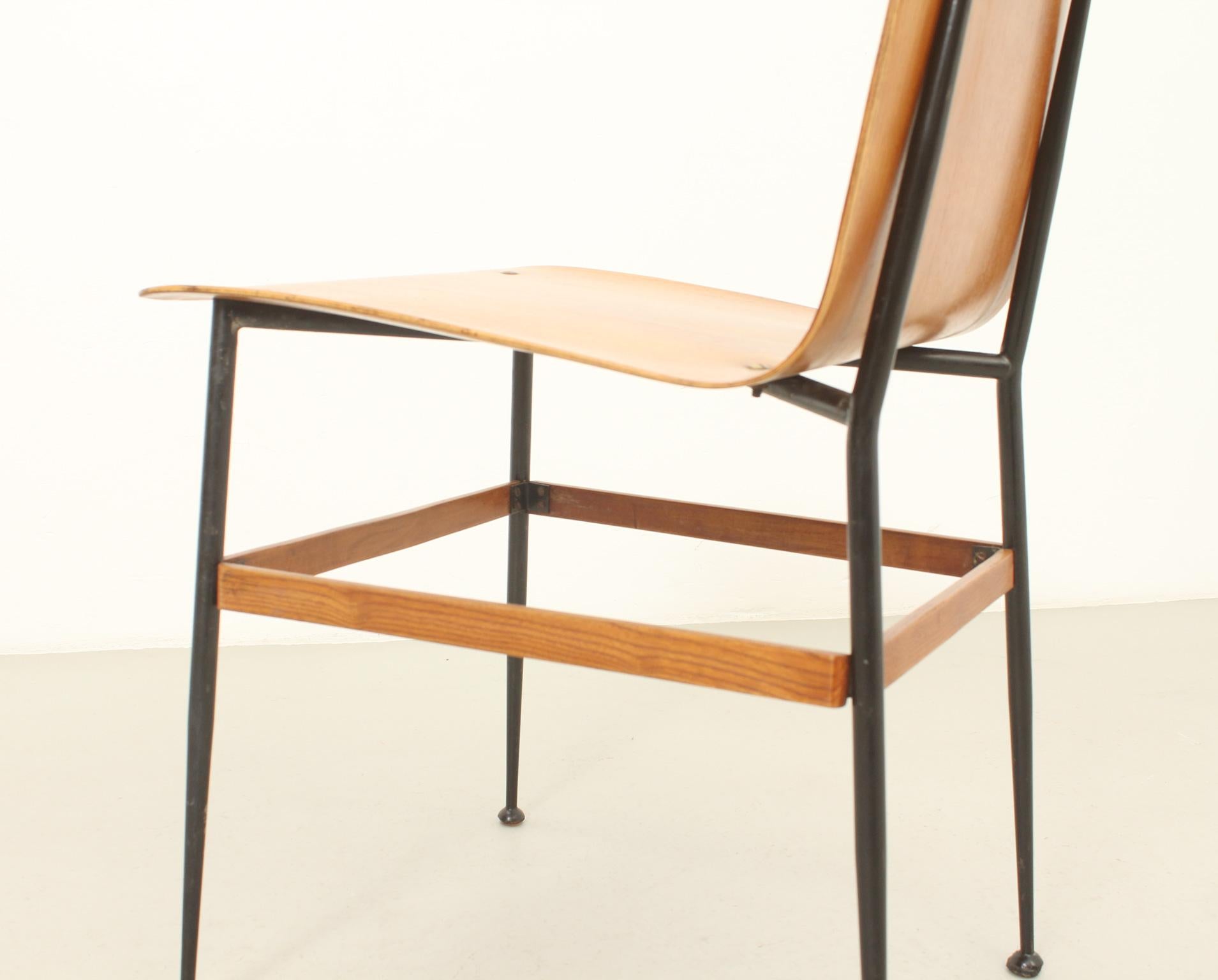 Metal Plywood Dining Chairs by Carlo Ratti, Italy, 1950s For Sale