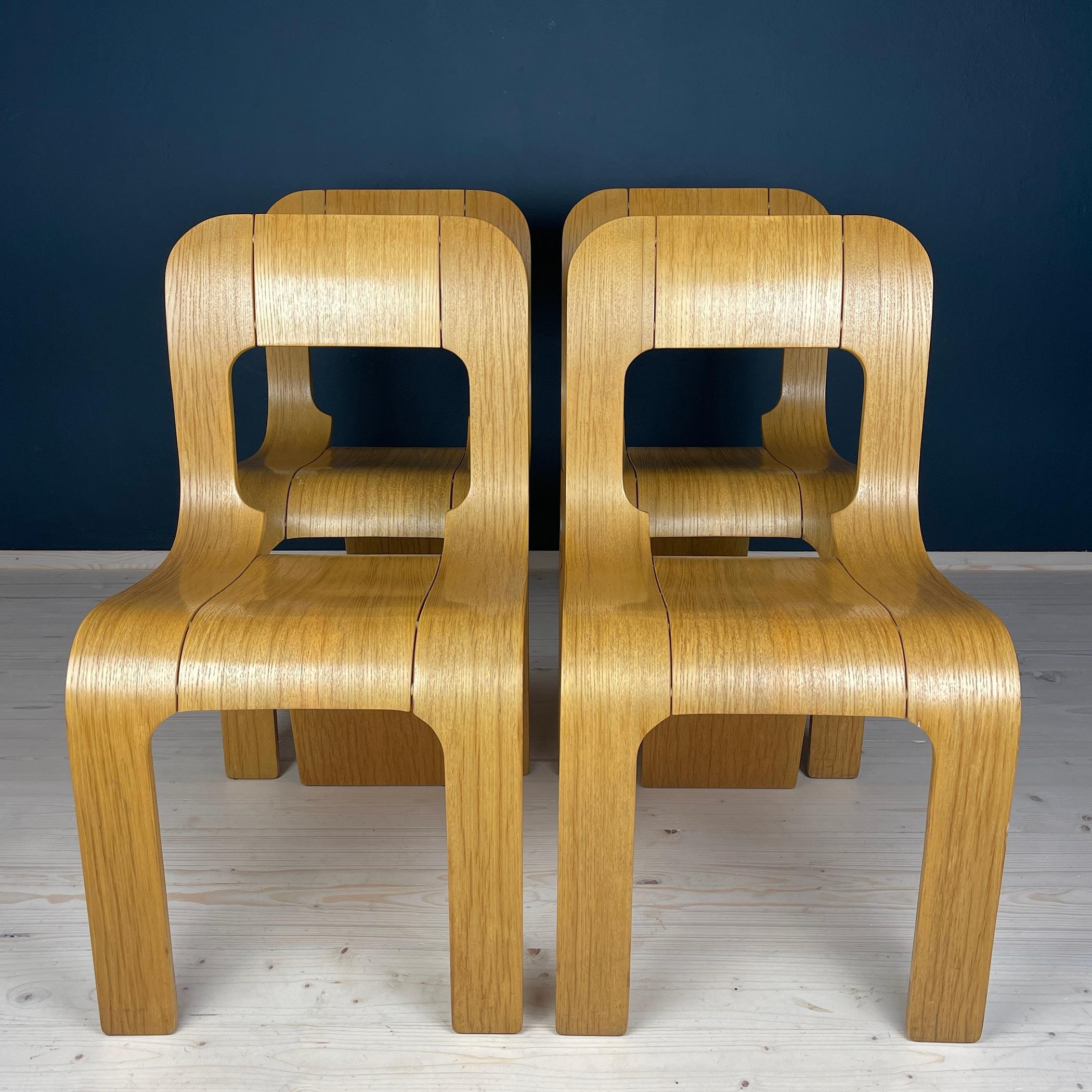 Plywood dining chairs Esse by Gigi Sabadin for Stilwood Italy 1973s Set of 4  For Sale 4
