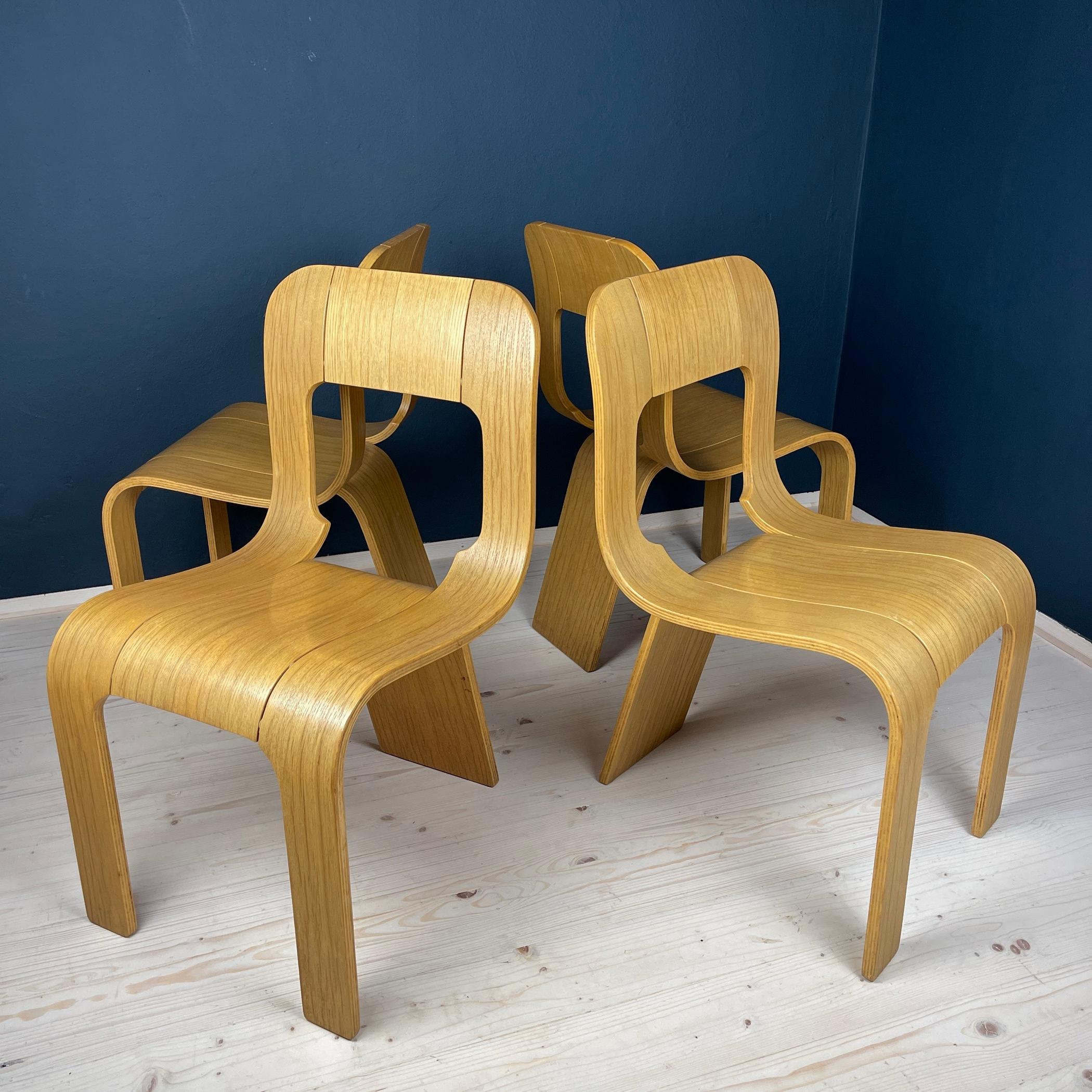 Plywood dining chairs Esse by Gigi Sabadin for Stilwood Italy 1973s Set of 4  For Sale 7