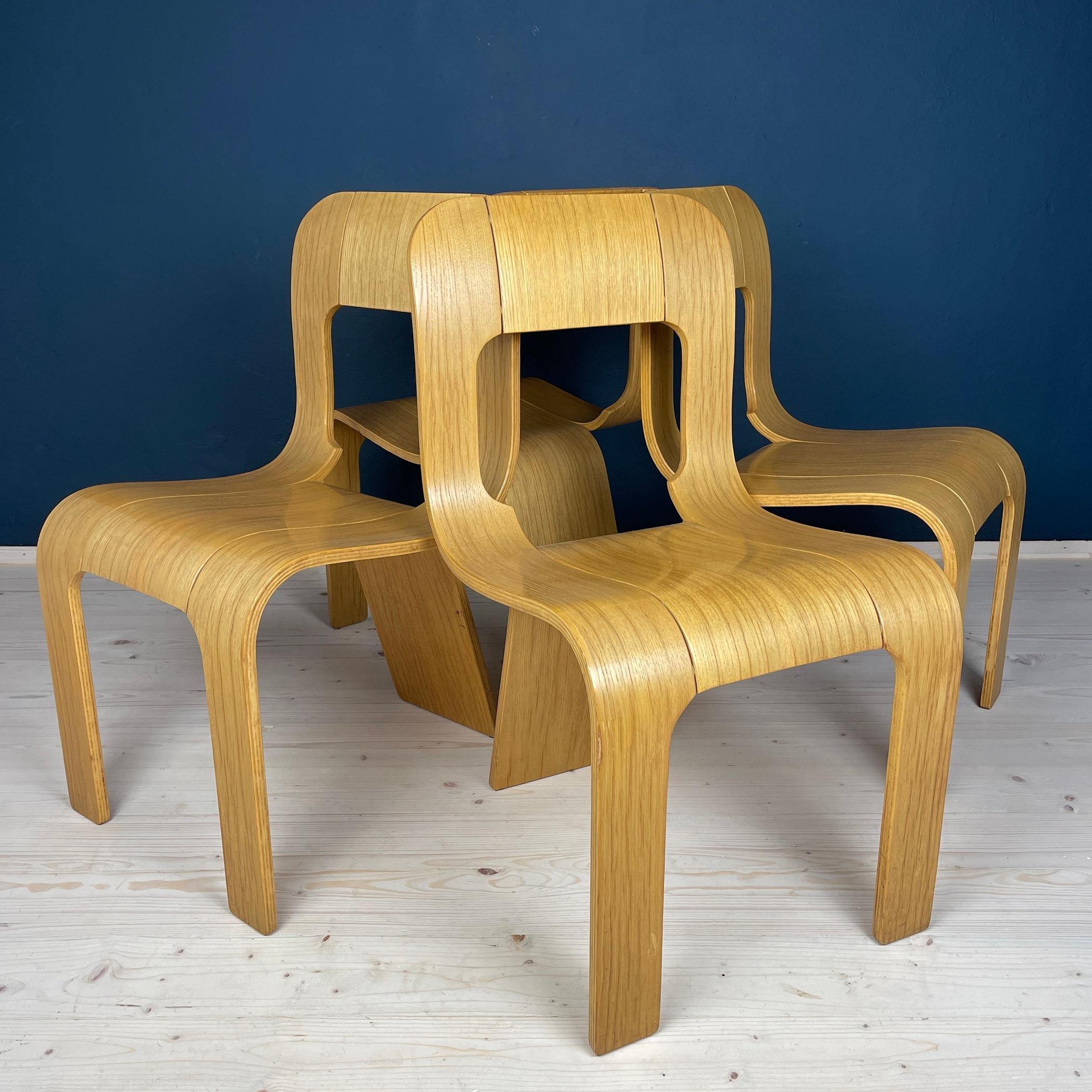 Plywood dining chairs Esse by Gigi Sabadin for Stilwood Italy 1973s Set of 4  For Sale 8