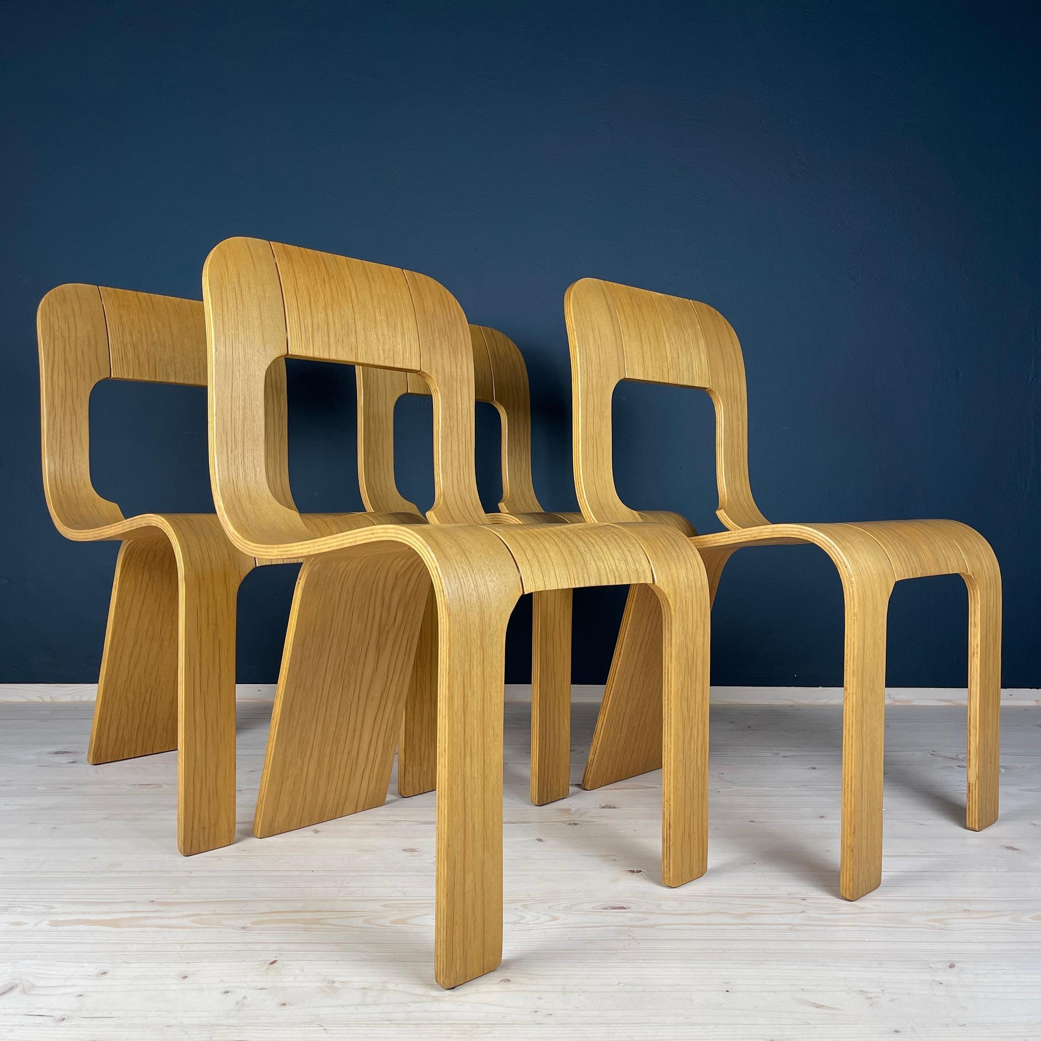 Mid-Century Modern Plywood dining chairs Esse by Gigi Sabadin for Stilwood Italy 1973s Set of 4  For Sale