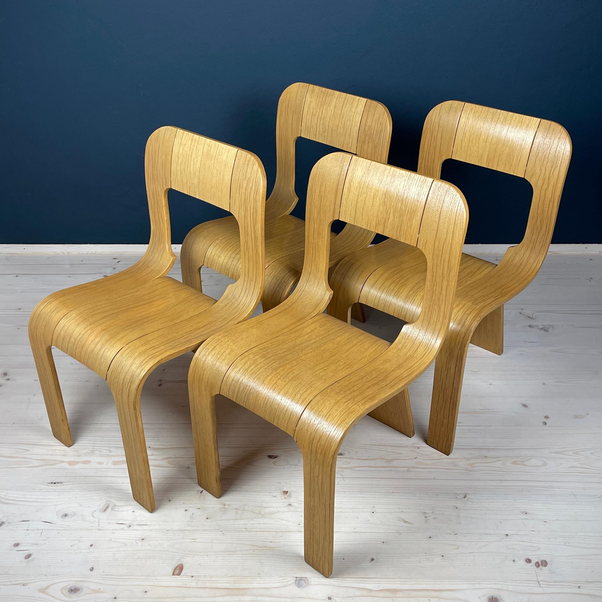 Plywood dining chairs Esse by Gigi Sabadin for Stilwood Italy 1973s Set of 4  For Sale 1