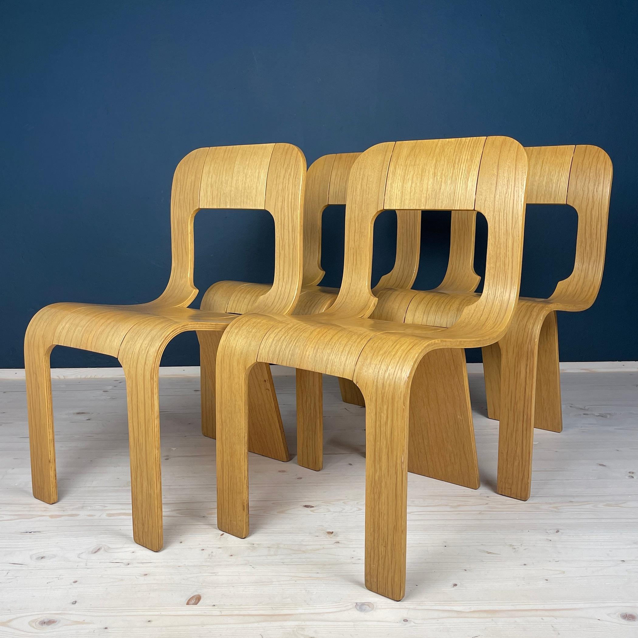 Plywood dining chairs Esse by Gigi Sabadin for Stilwood Italy 1973s Set of 4  For Sale 3
