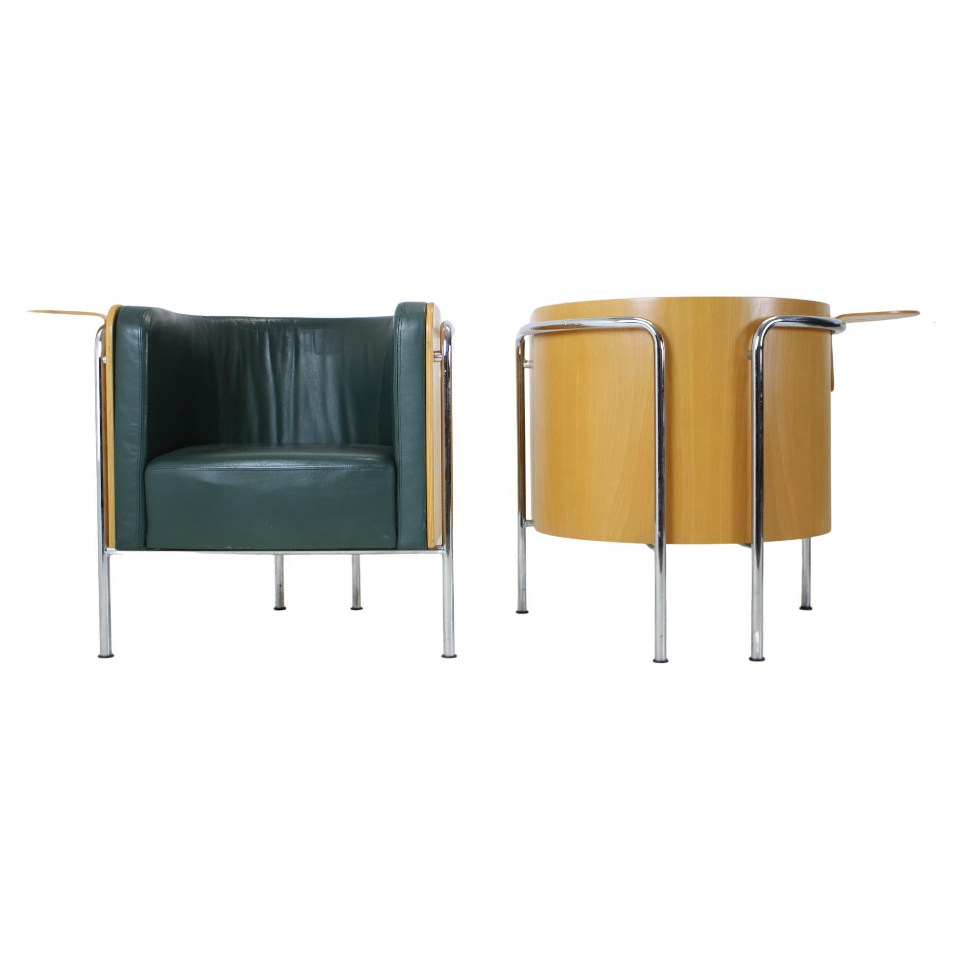 Plywood Leather Armchairs/Lounge Chairs by Christoph Zschocke for Thonet, 1990s