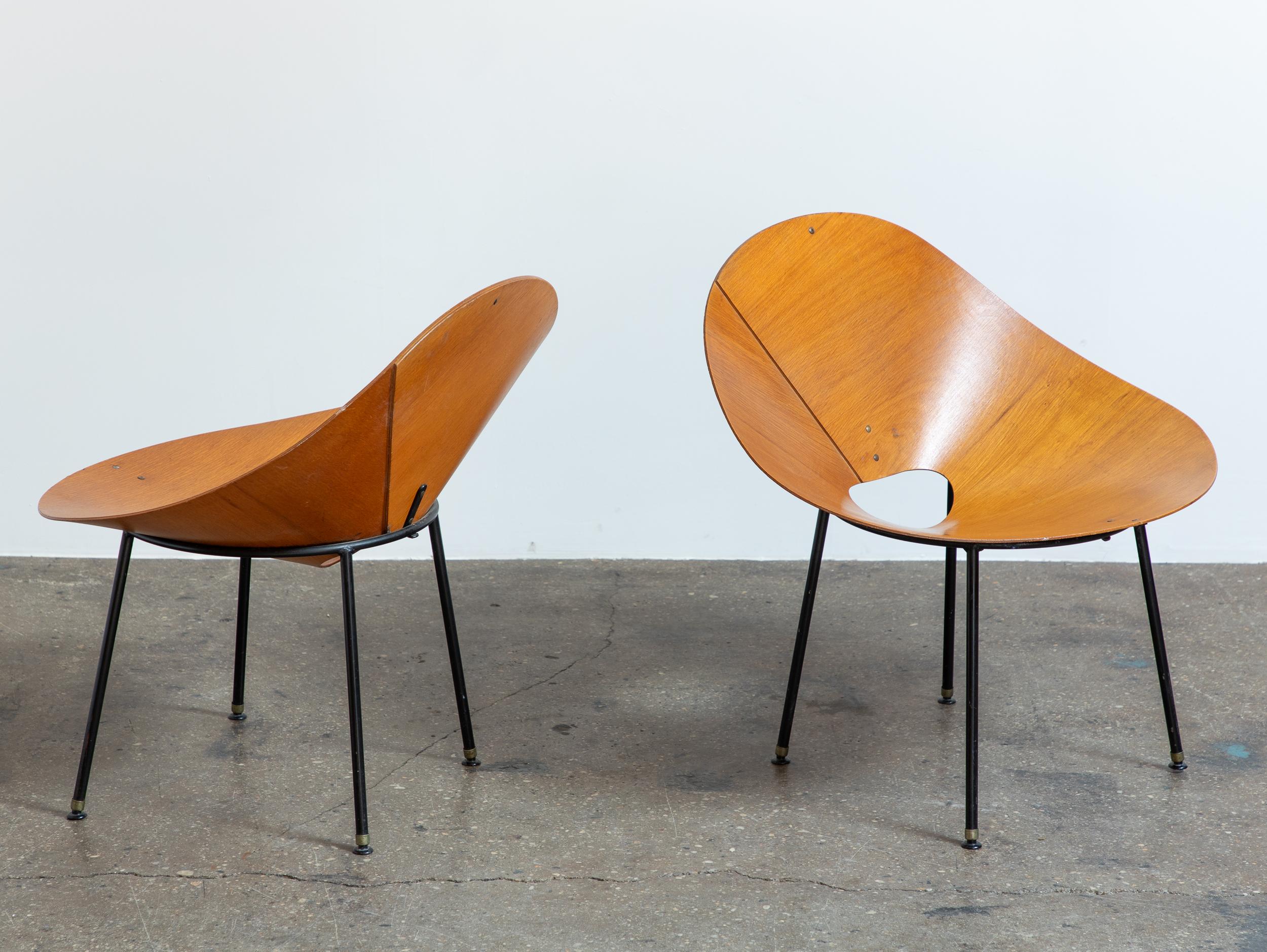 Molded Plywood Mid Century Modern Kone Lounge Chairs by Australian designer Roger McLay For Sale
