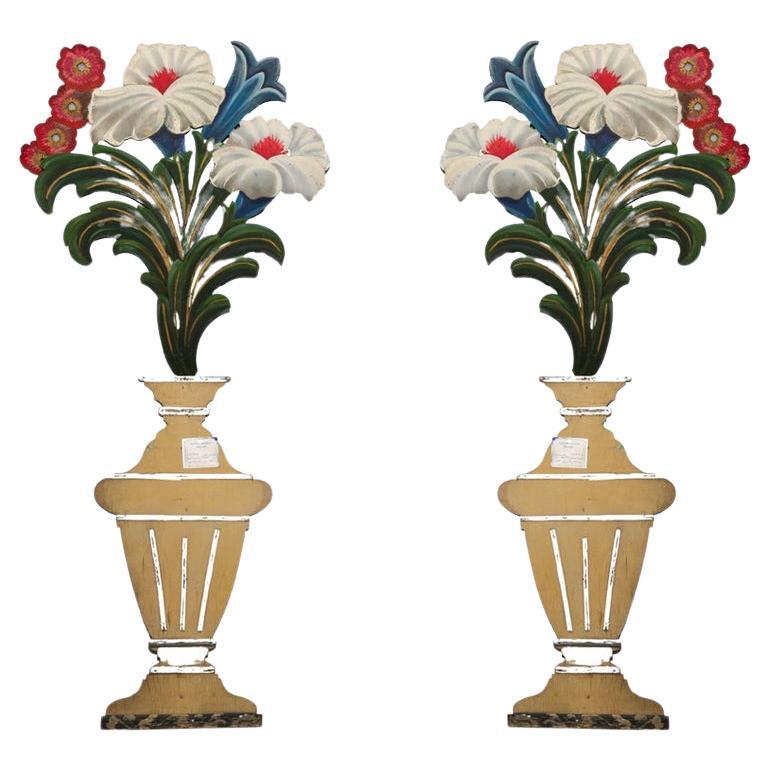 Plywood Shape of Vases with Flowers - Movie Theater - For Sale