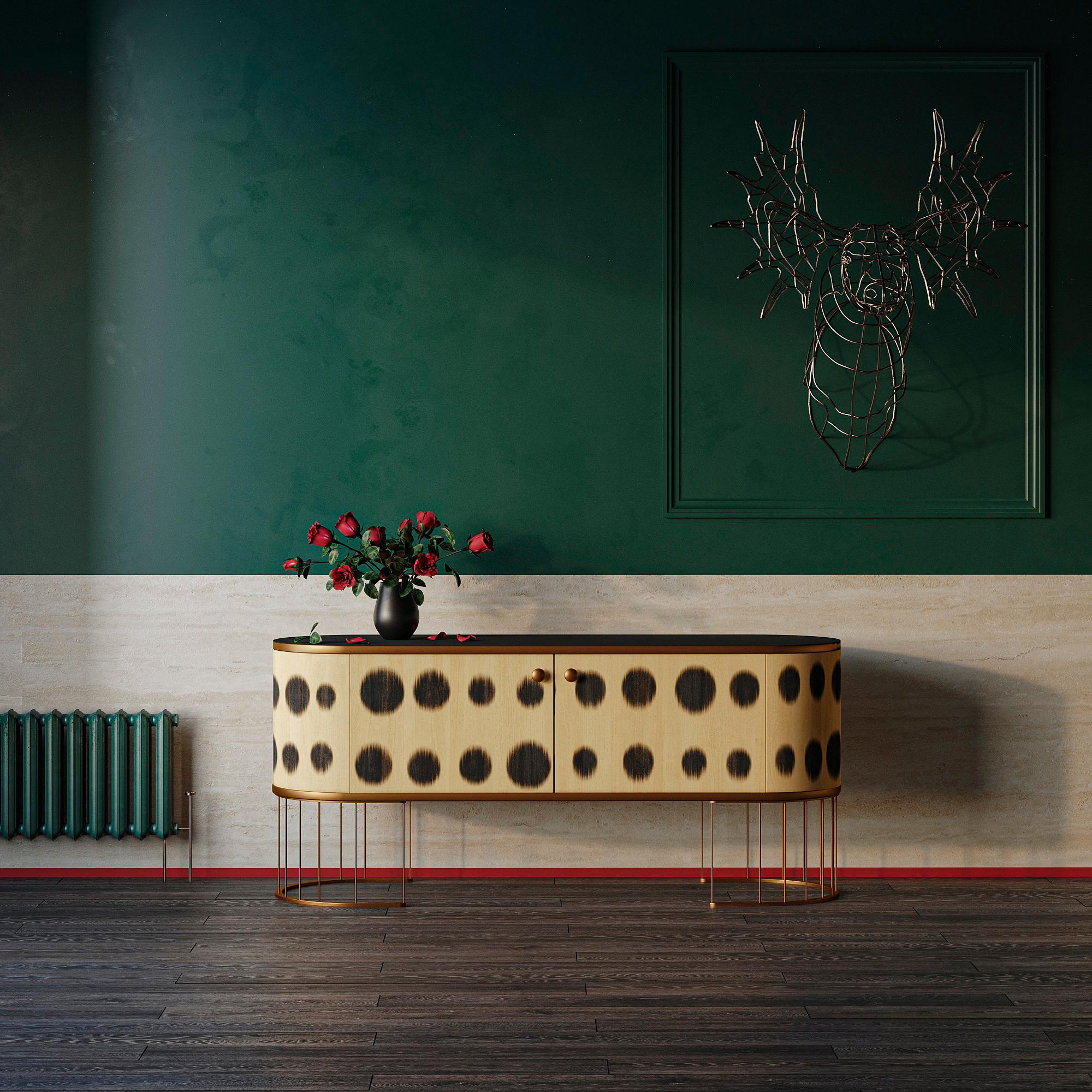 Other Plywood Sideboard with the Brass Legs, Bugs Collection, for Bright Interior For Sale