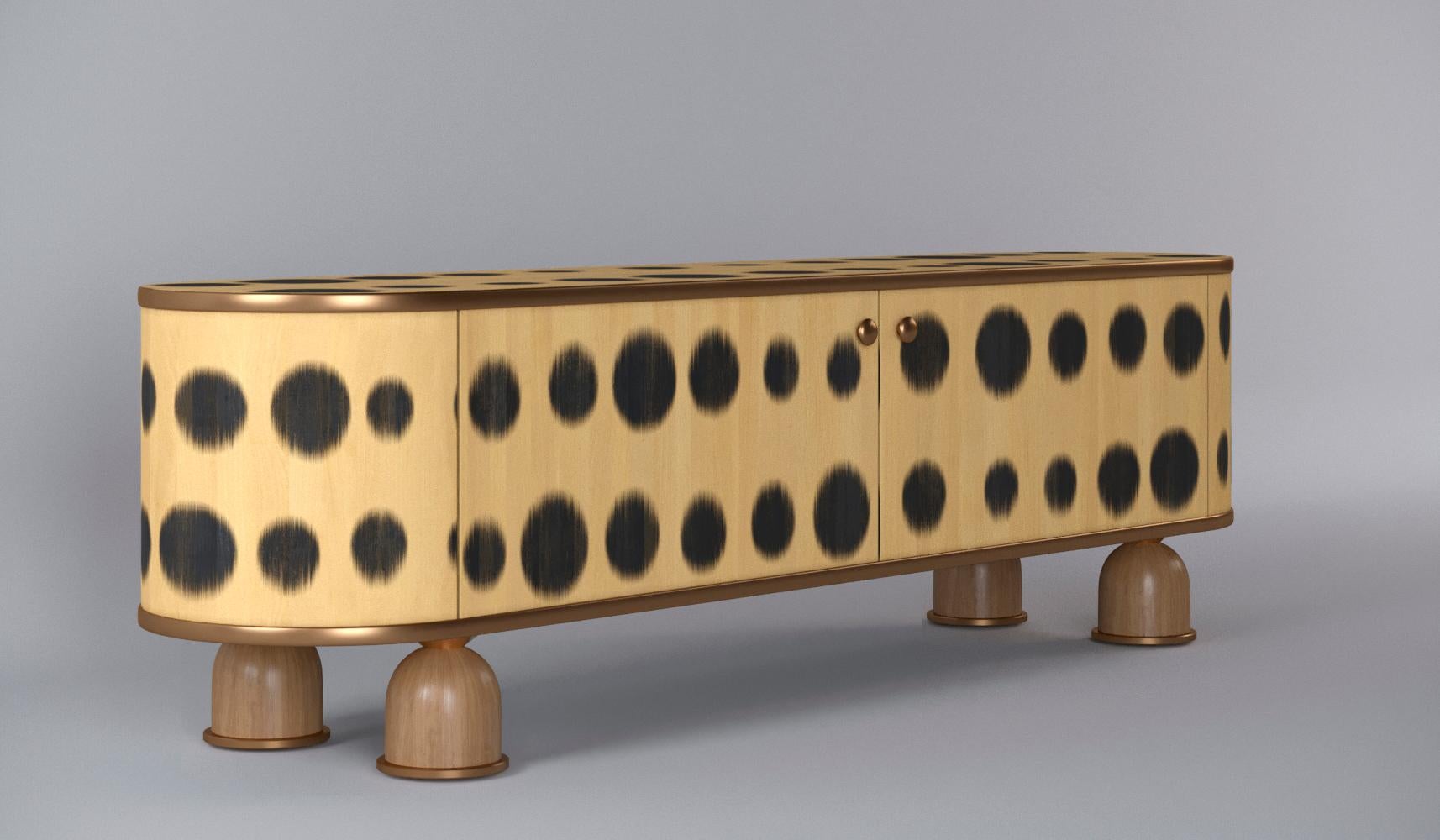 Contemporary Plywood Sideboard with the Brass Legs, Bugs Collection, for Bright Interior For Sale