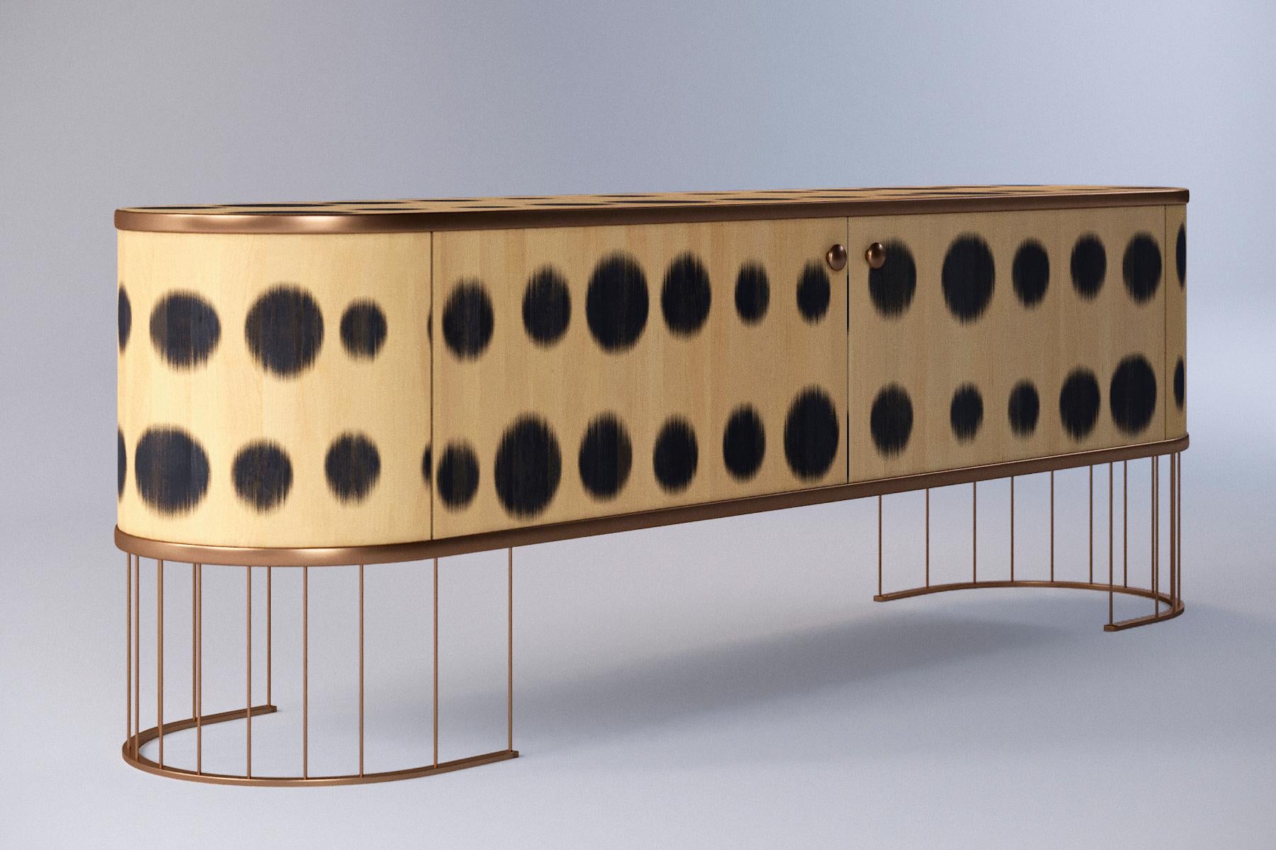 Ukrainian Plywood Sideboard with the Brass Legs, Bugs Collection, for Bright Interior For Sale