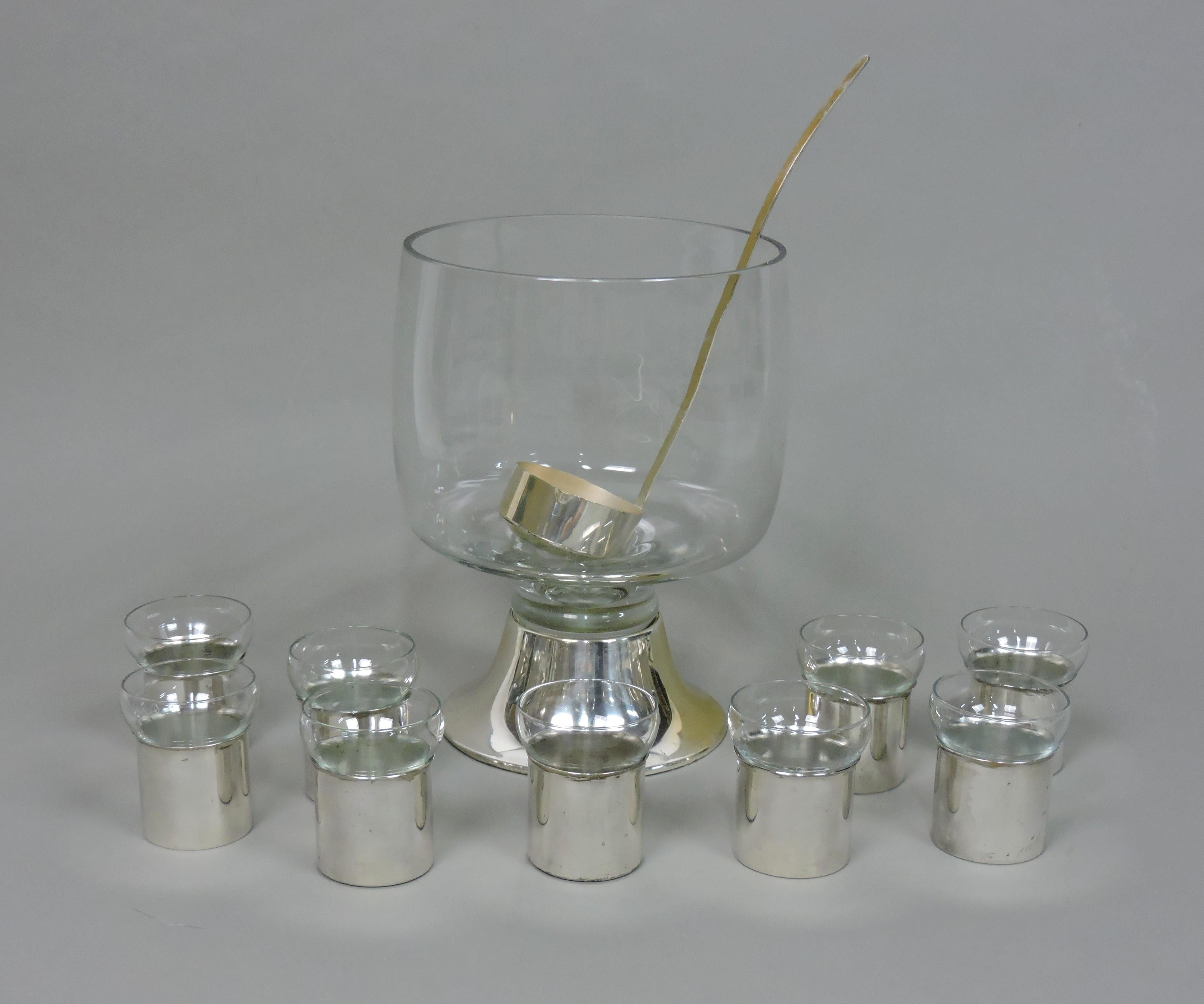 PM Italy Mid-Century Modern Silber & Glas Punch Schüssel Set im Angebot 8