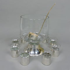 PM Italy Juego de ponchera de cristal y plata moderna de mediados de siglo