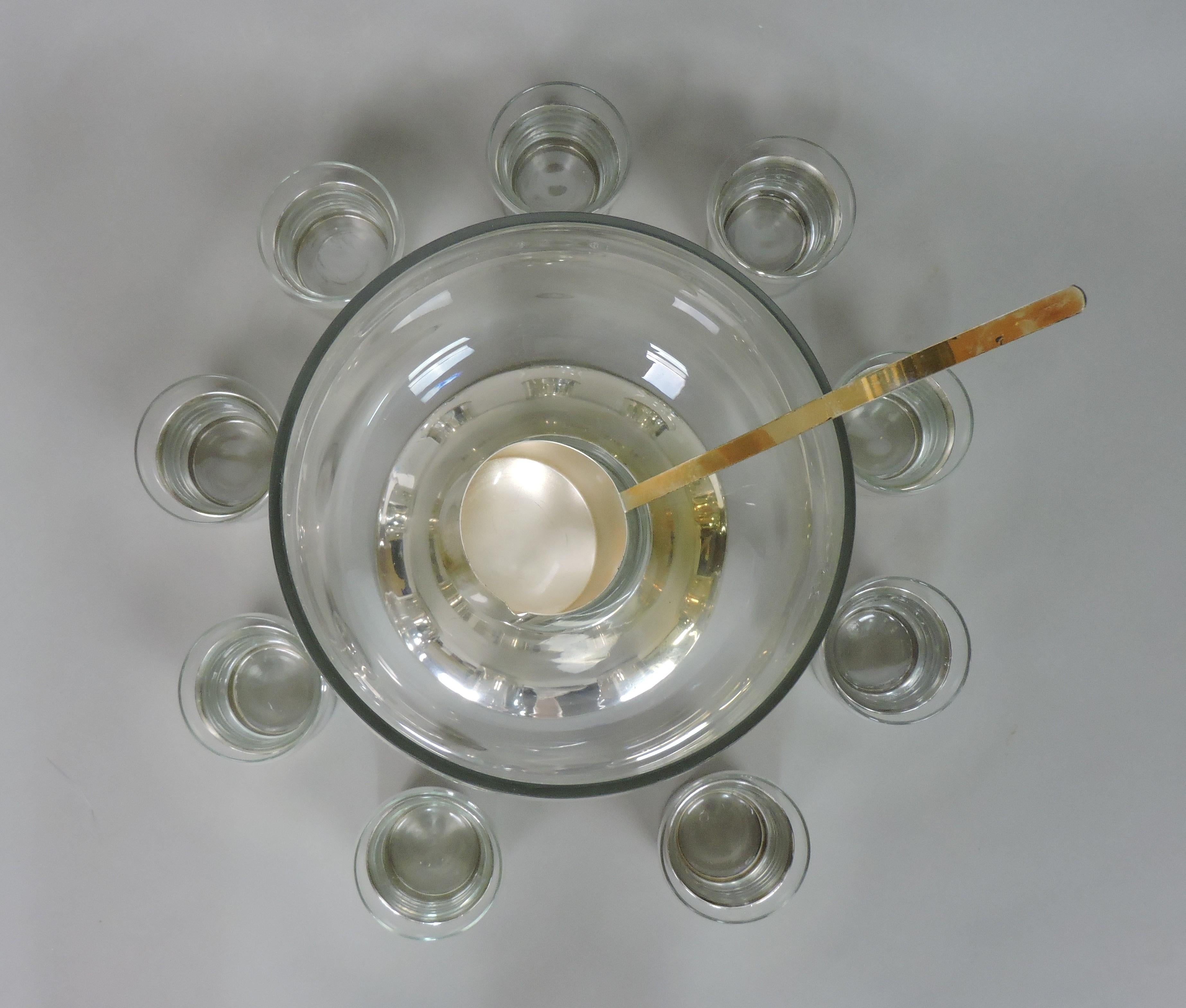 PM Italy Mid-Century Modern Silber & Glas Punch Schüssel Set (Moderne) im Angebot