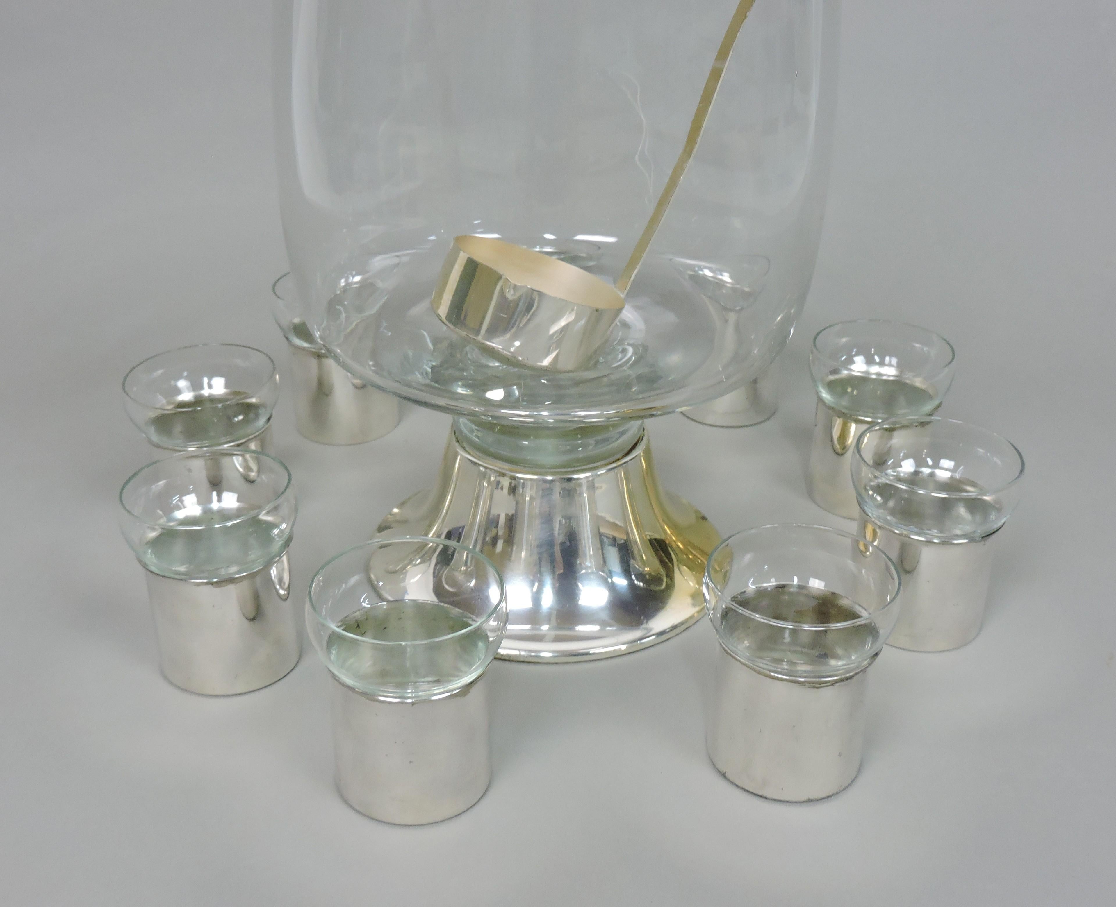 PM Italy Mid-Century Modern Silber & Glas Punch Schüssel Set (Italienisch) im Angebot