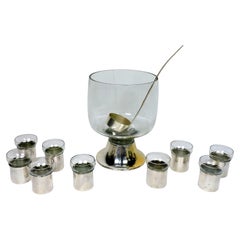 PM Italy Mid-Century Modern Silber & Glas Punch Schüssel Set