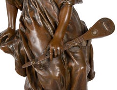 P.Mengin Large Bronze Statue of a Girl with a Mandolin