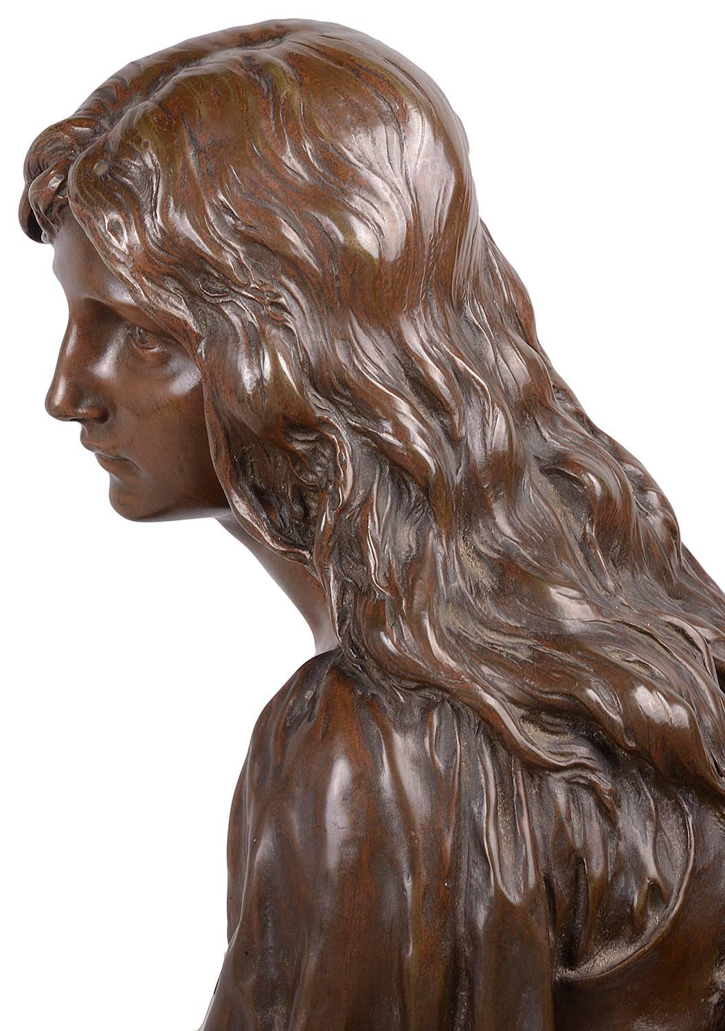 P.Mengin Large Bronze Statue of a Girl with a Mandolin 2
