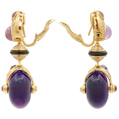Pneu Drop Diamond Amethyst Onyx Vintage Earring by Marina B